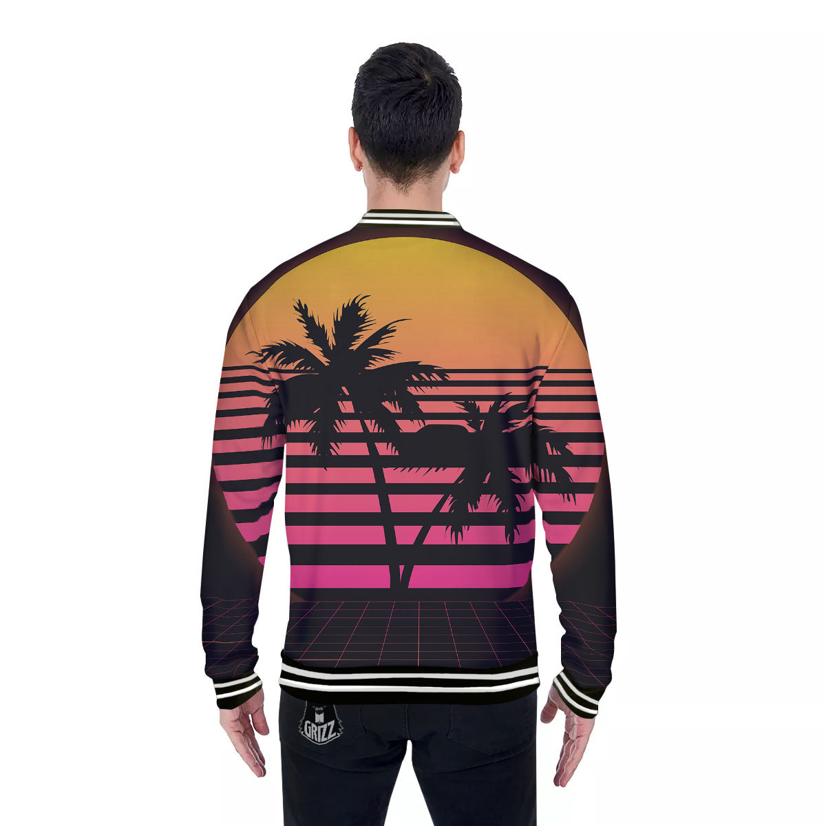 Palm Trees And Night Sunset Sky Print Baseball Jacket-grizzshop