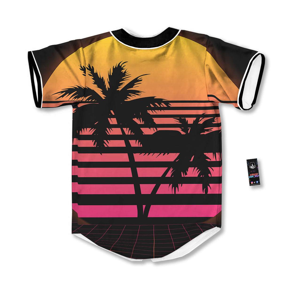 Palm Trees And Night Sunset Sky Print Baseball Jersey-grizzshop