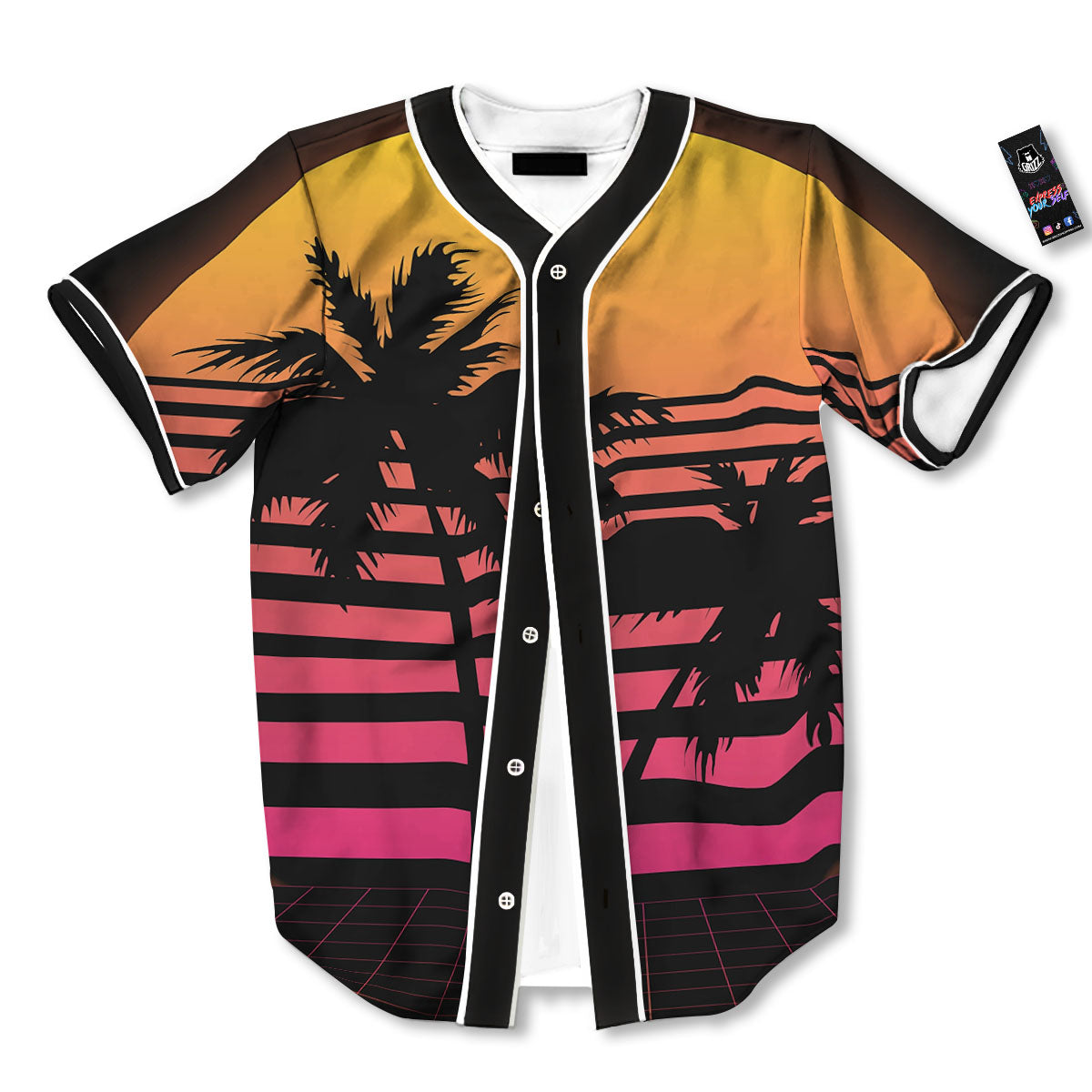 Palm Trees And Night Sunset Sky Print Baseball Jersey-grizzshop