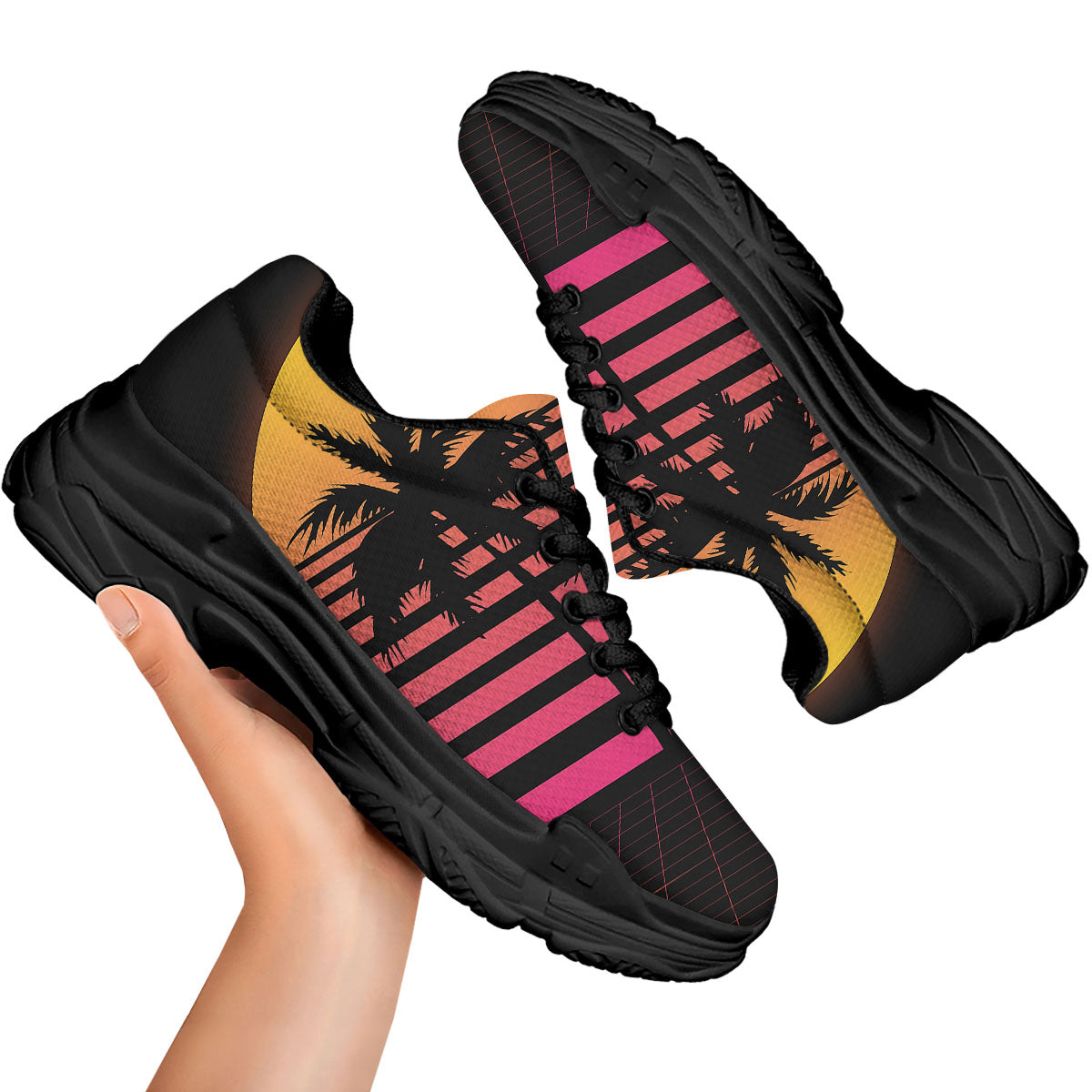 Palm Trees And Night Sunset Sky Print Black Chunky Shoes-grizzshop