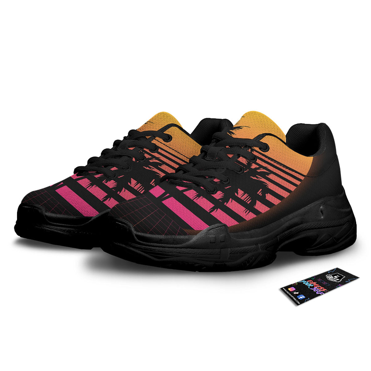 Palm Trees And Night Sunset Sky Print Black Chunky Shoes-grizzshop