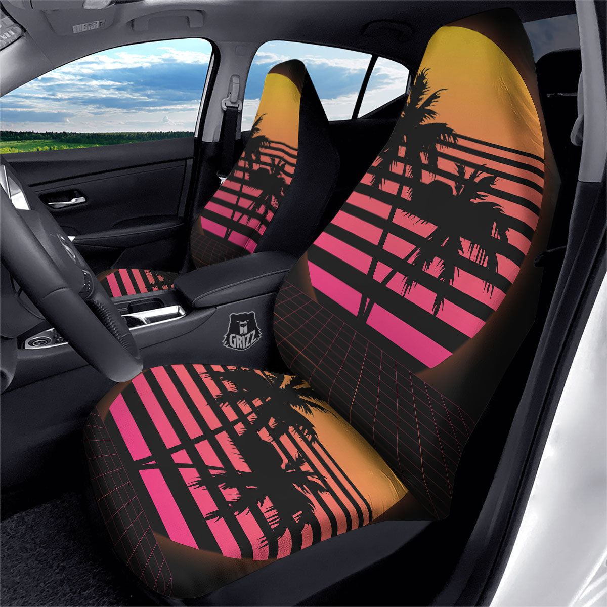 Palm Trees And Night Sunset Sky Print Car Seat Covers-grizzshop