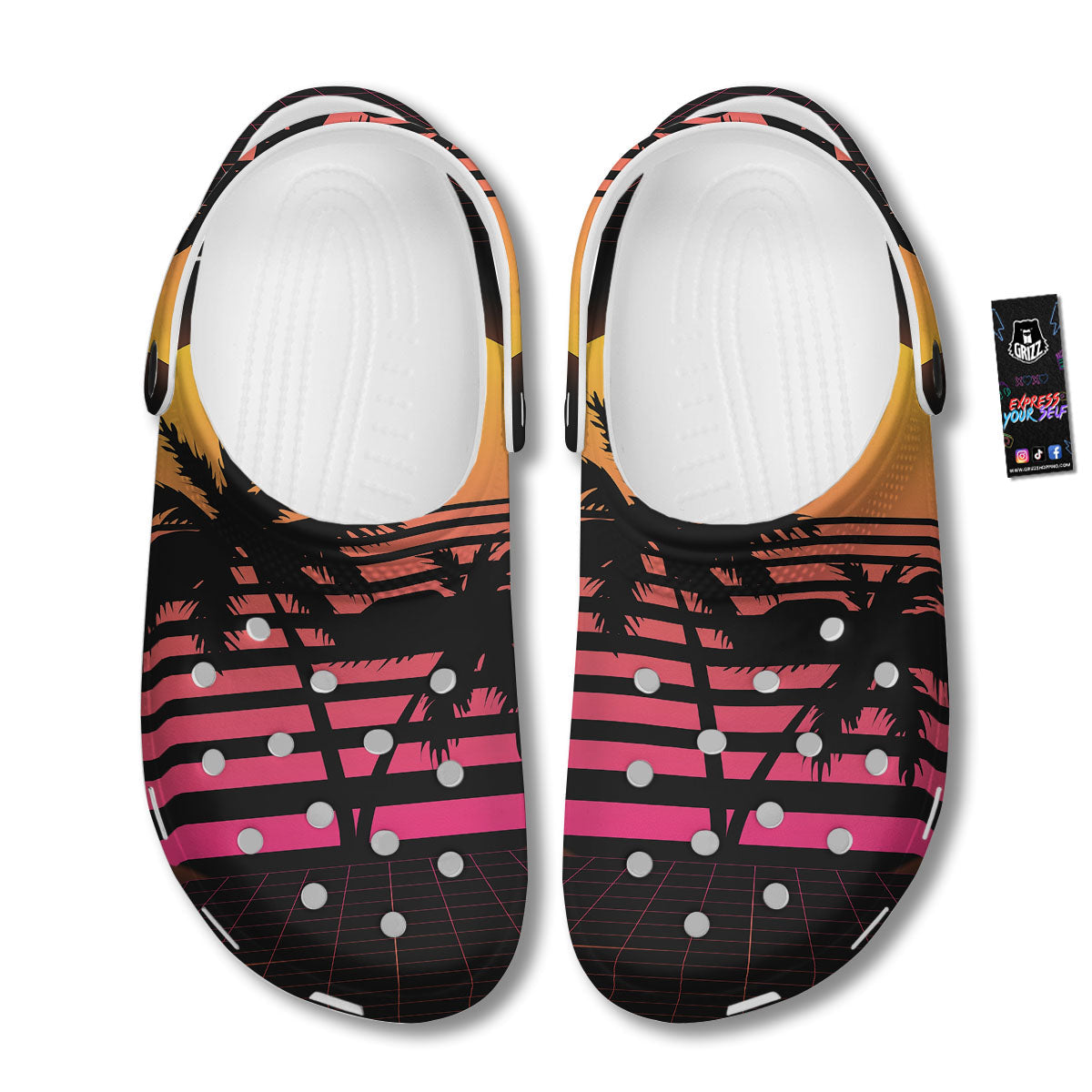 Palm Trees And Night Sunset Sky Print Clog-grizzshop