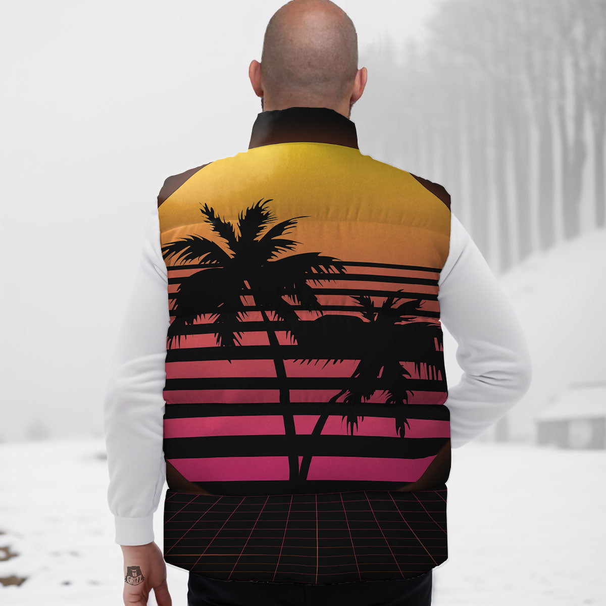 Palm Trees And Night Sunset Sky Print Down Vest