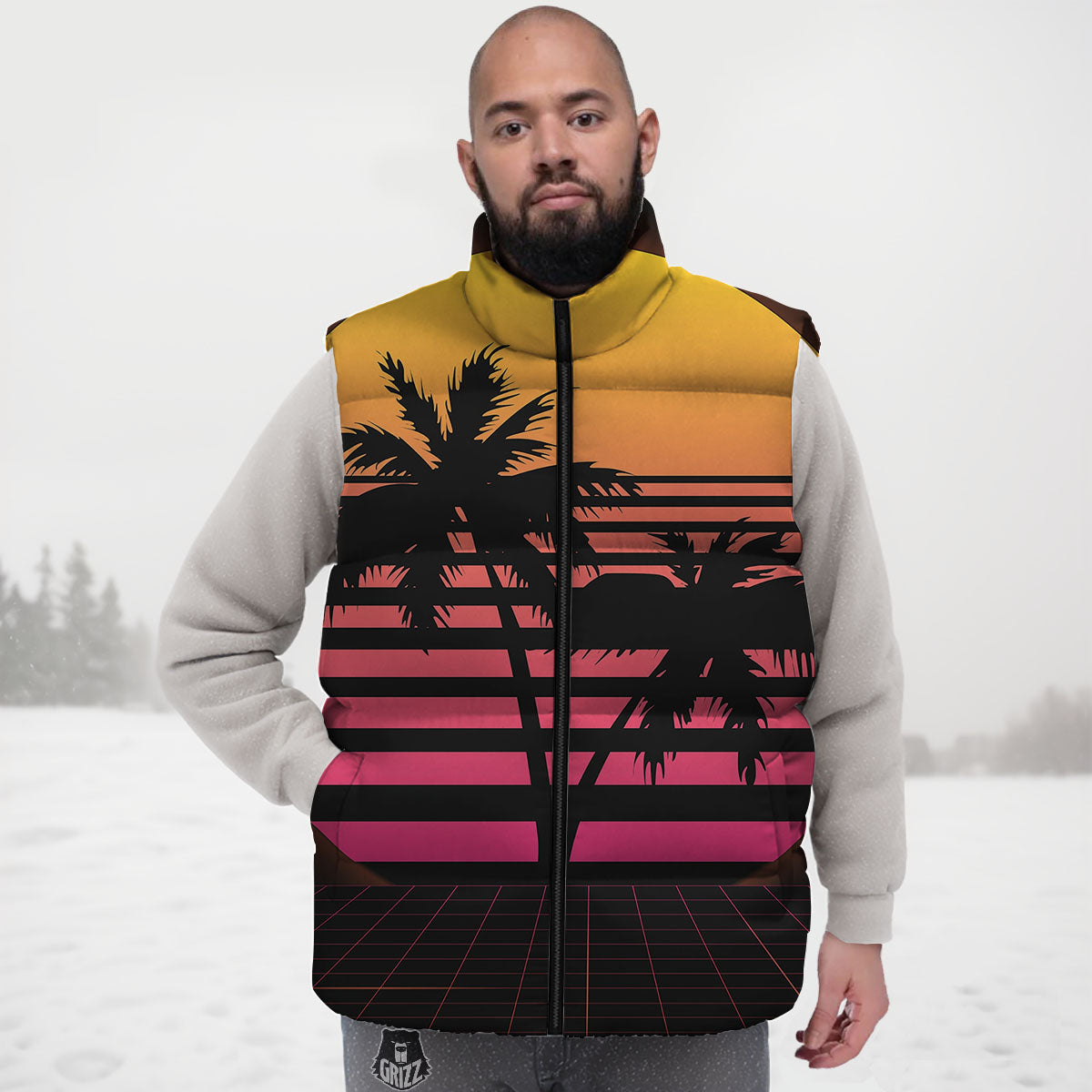 Palm Trees And Night Sunset Sky Print Down Vest