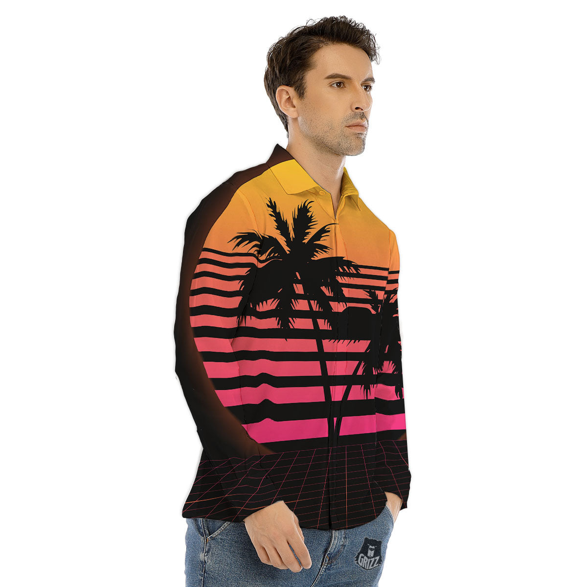 Palm Trees And Night Sunset Sky Print Men's Dress Shirts-grizzshop
