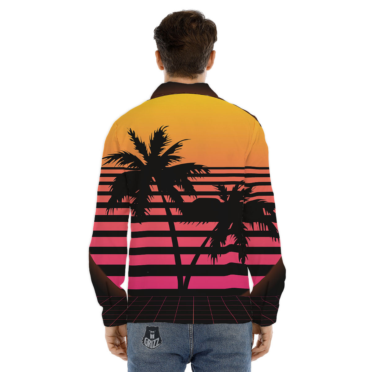 Palm Trees And Night Sunset Sky Print Men's Dress Shirts-grizzshop