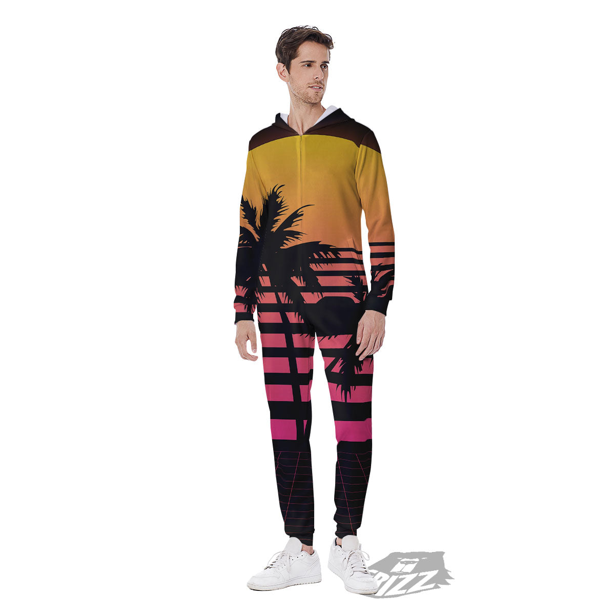 Palm Trees And Night Sunset Sky Print Men's Jumpsuit-grizzshop
