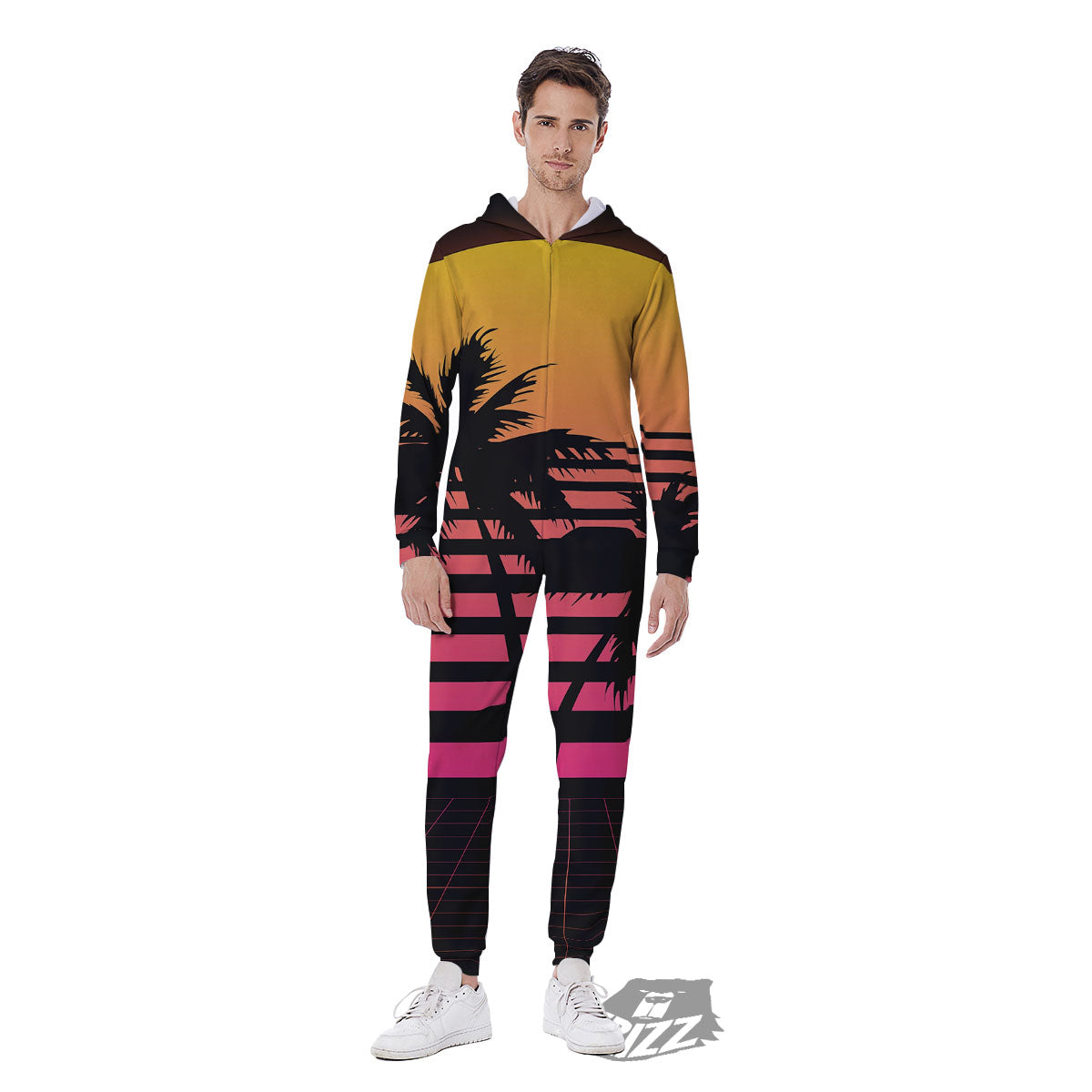 Palm Trees And Night Sunset Sky Print Men's Jumpsuit-grizzshop