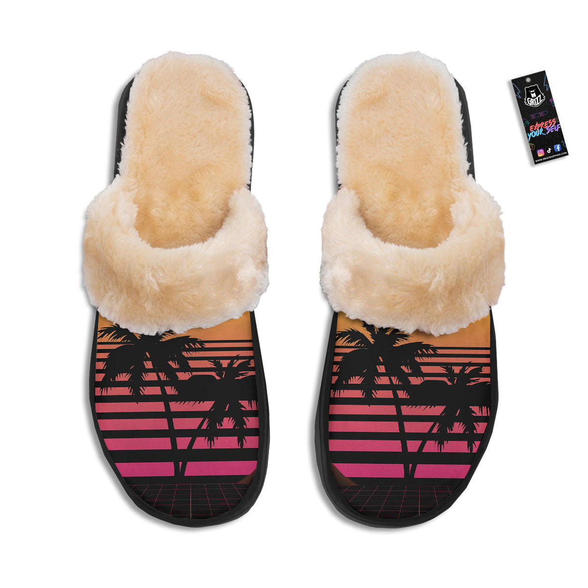 Palm Trees And Night Sunset Sky Print Slippers-grizzshop