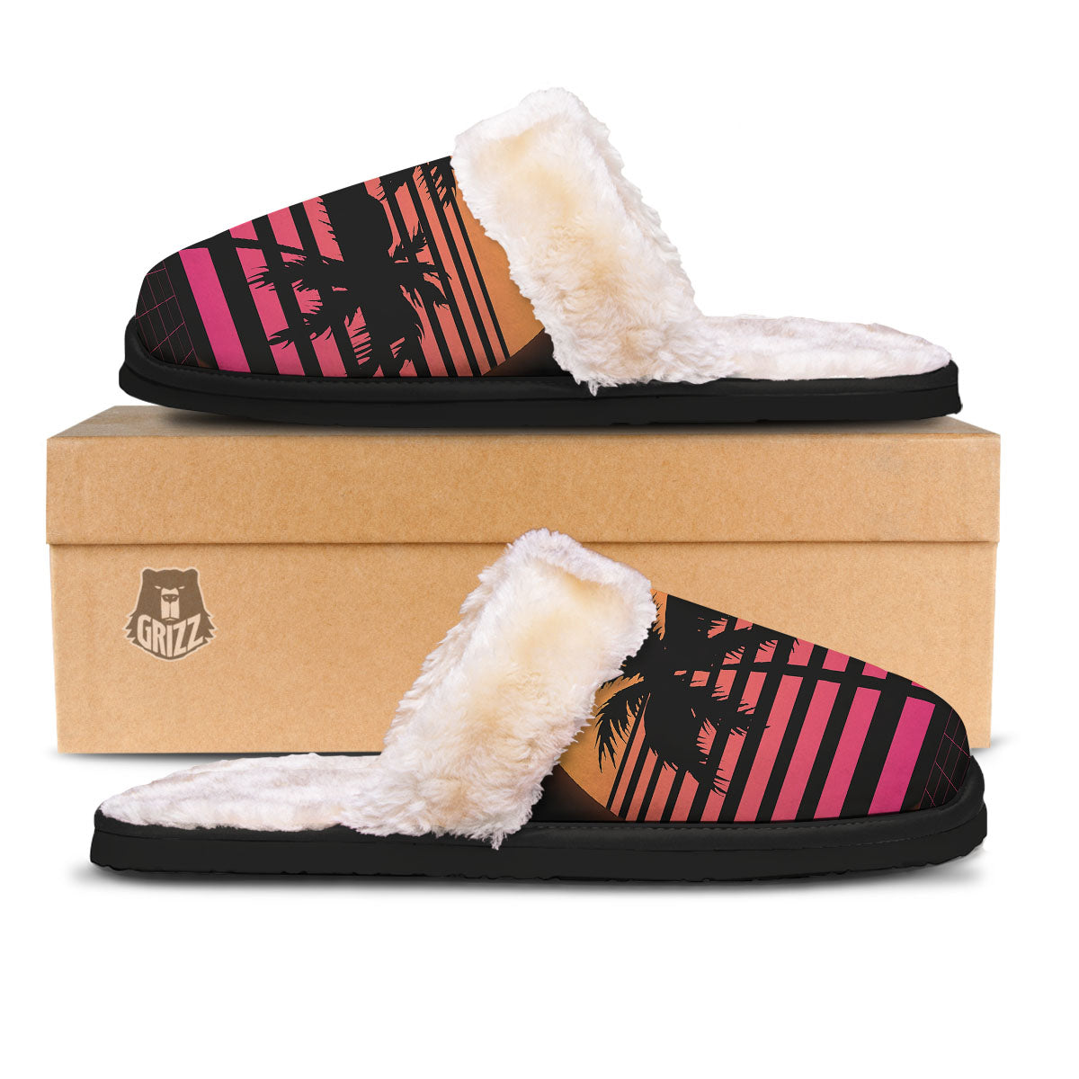 Palm Trees And Night Sunset Sky Print Slippers-grizzshop