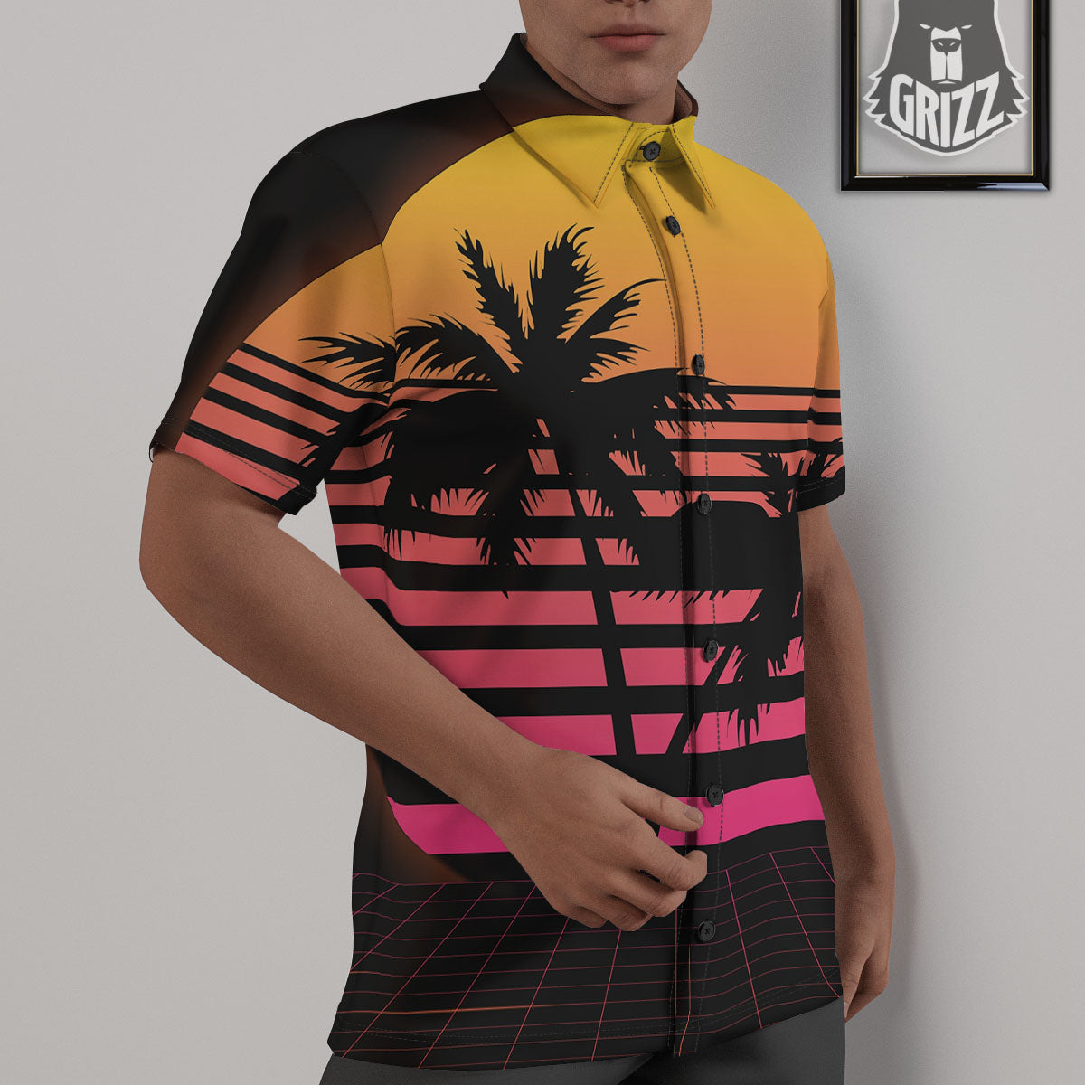 Palm Trees And Night Sunset Sky Print Untucked Shirts-grizzshop