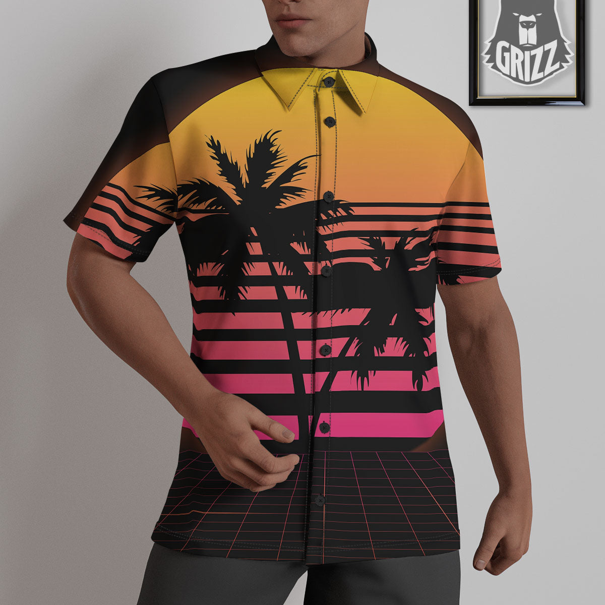 Palm Trees And Night Sunset Sky Print Untucked Shirts-grizzshop