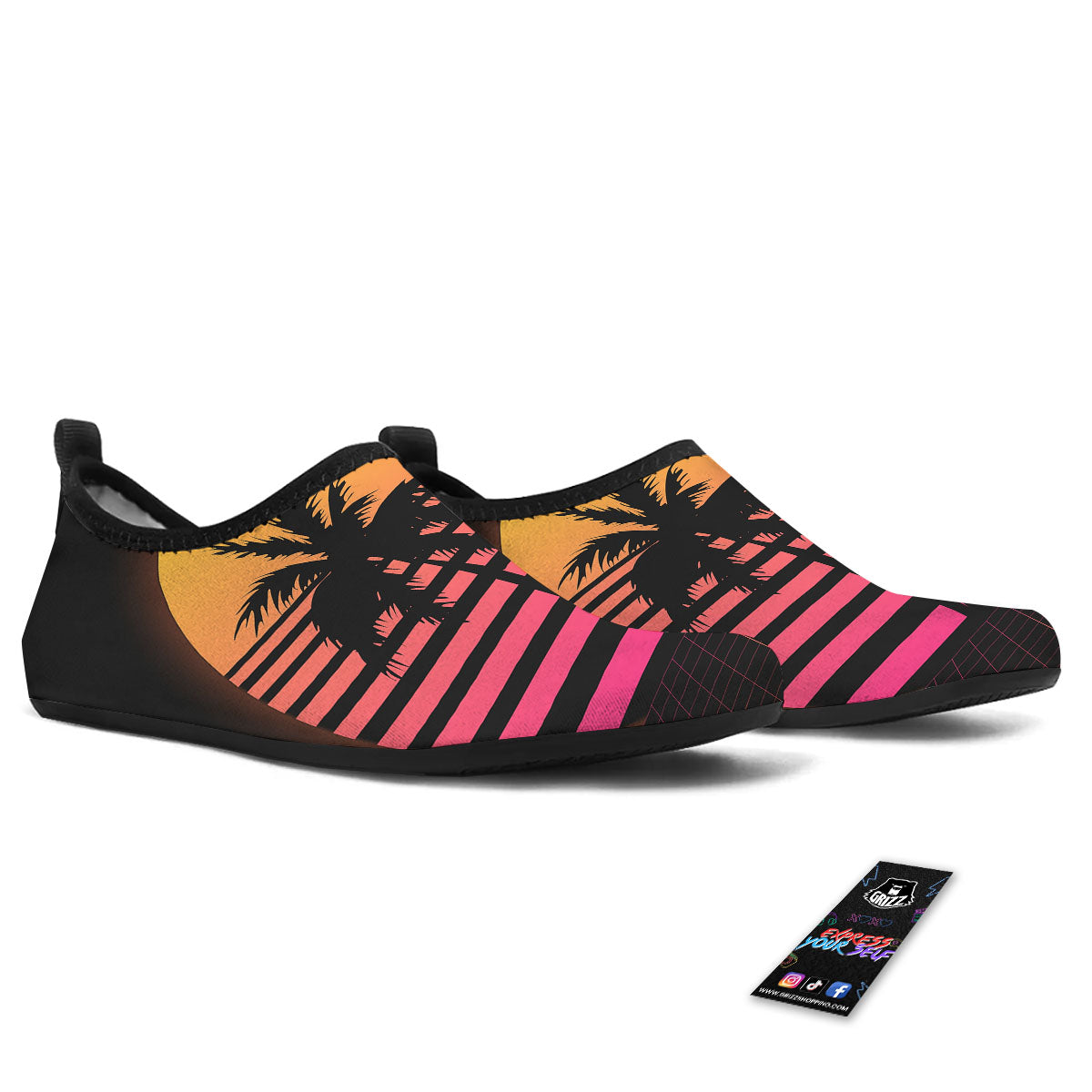 Palm Trees And Night Sunset Sky Print Water Shoes-grizzshop