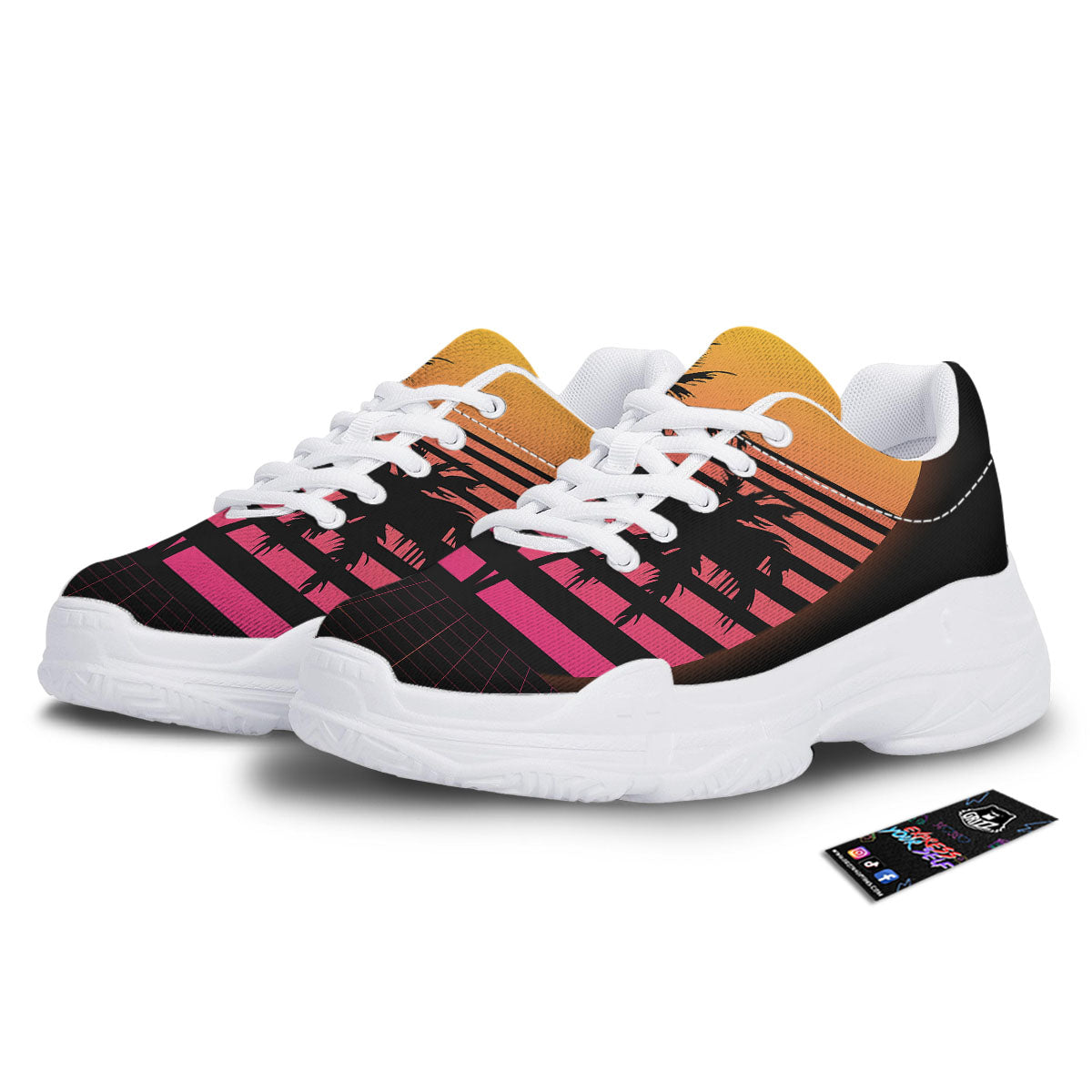 Palm Trees And Night Sunset Sky Print White Chunky Shoes-grizzshop