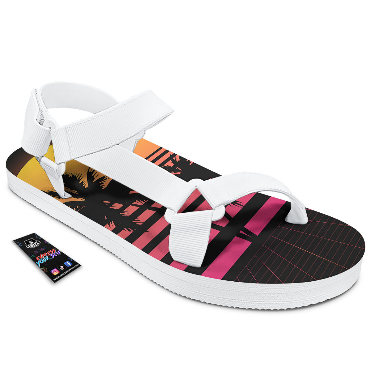 Palm Trees And Night Sunset Sky Print White Open Toe Sandals-grizzshop