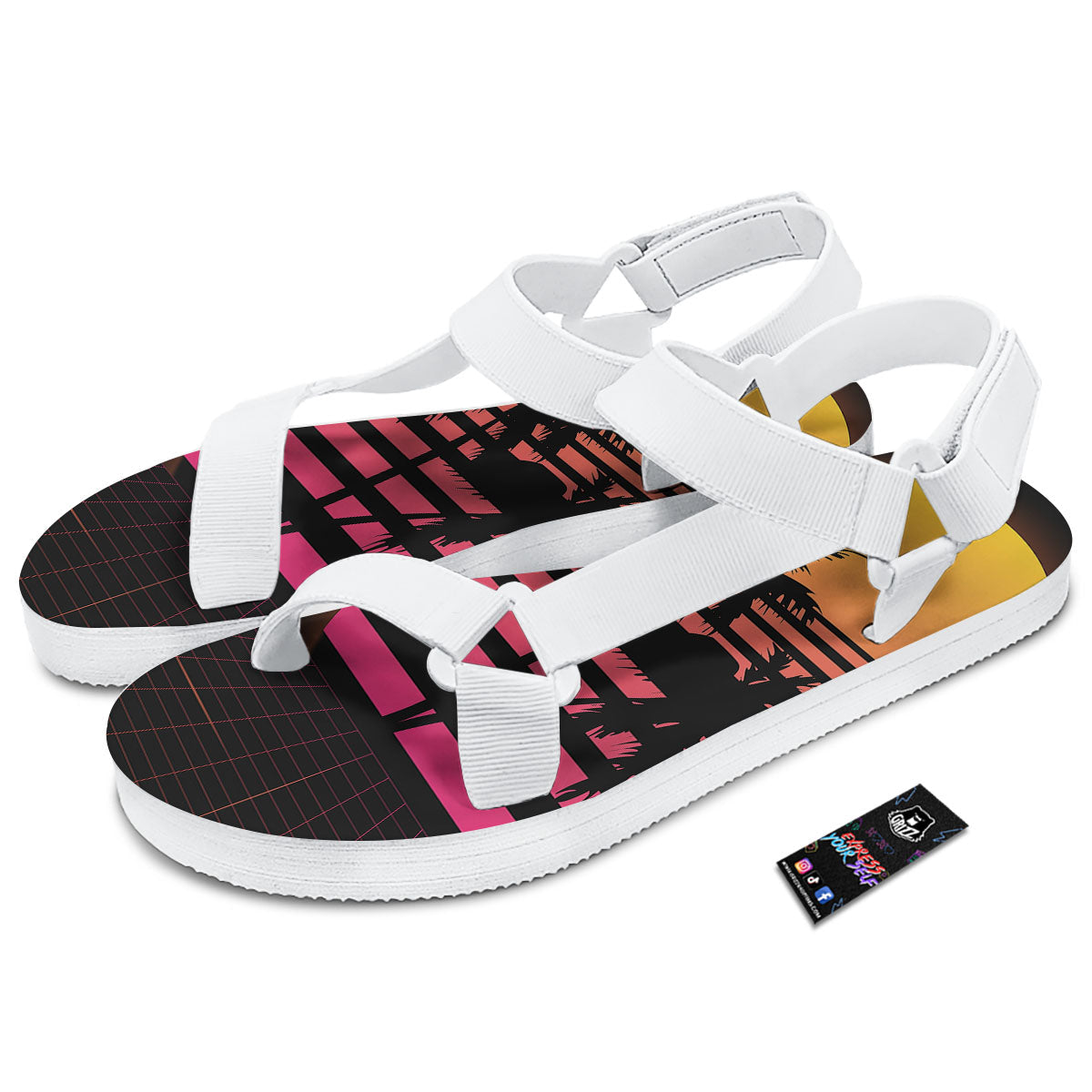 Palm Trees And Night Sunset Sky Print White Open Toe Sandals-grizzshop