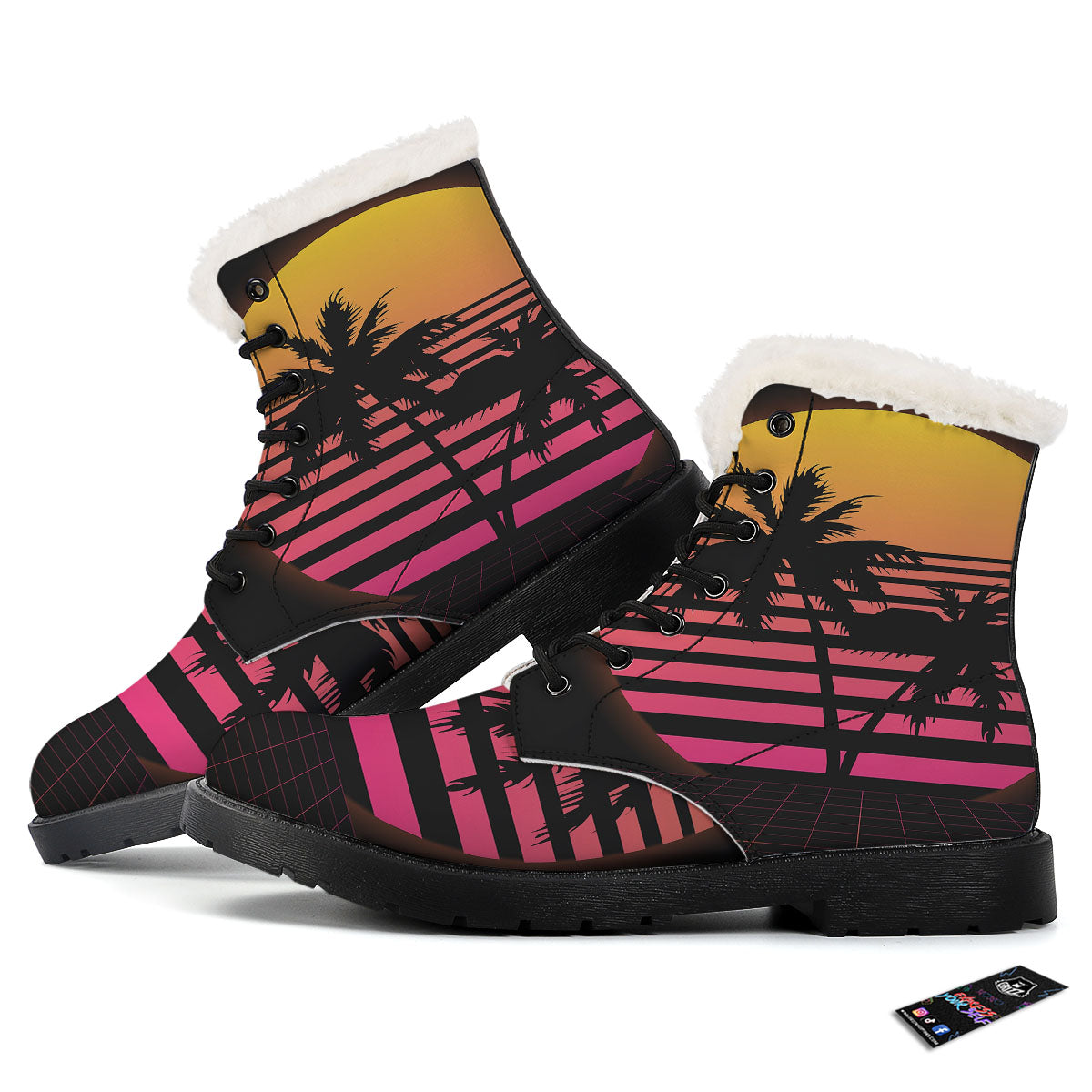 Palm Trees And Night Sunset Sky Print Winter Boots-grizzshop