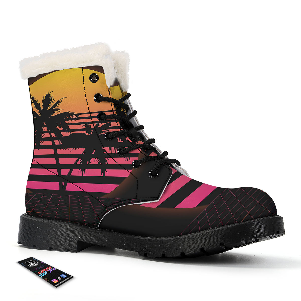 Palm Trees And Night Sunset Sky Print Winter Boots-grizzshop