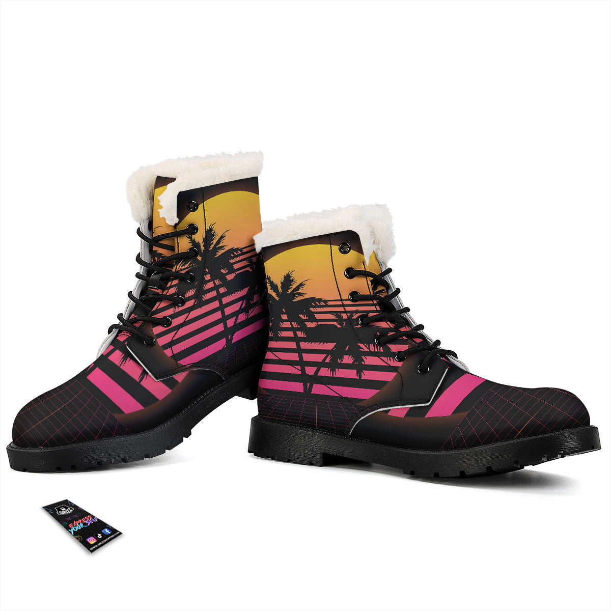 Palm Trees And Night Sunset Sky Print Winter Boots-grizzshop