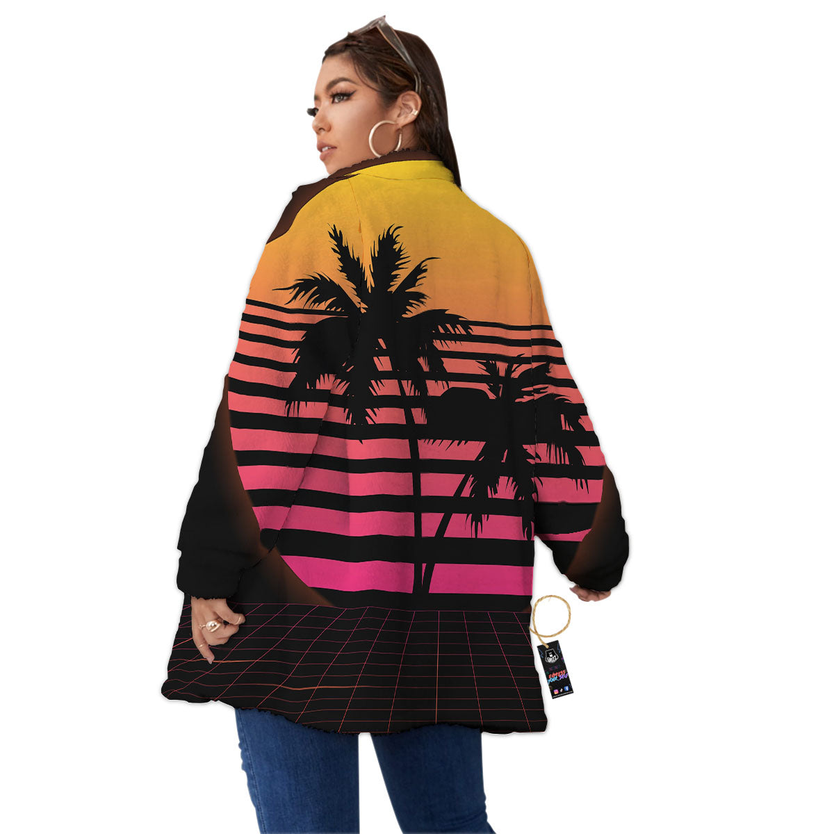 Palm Trees And Night Sunset Sky Print Women's Sherpa Jacket-grizzshop