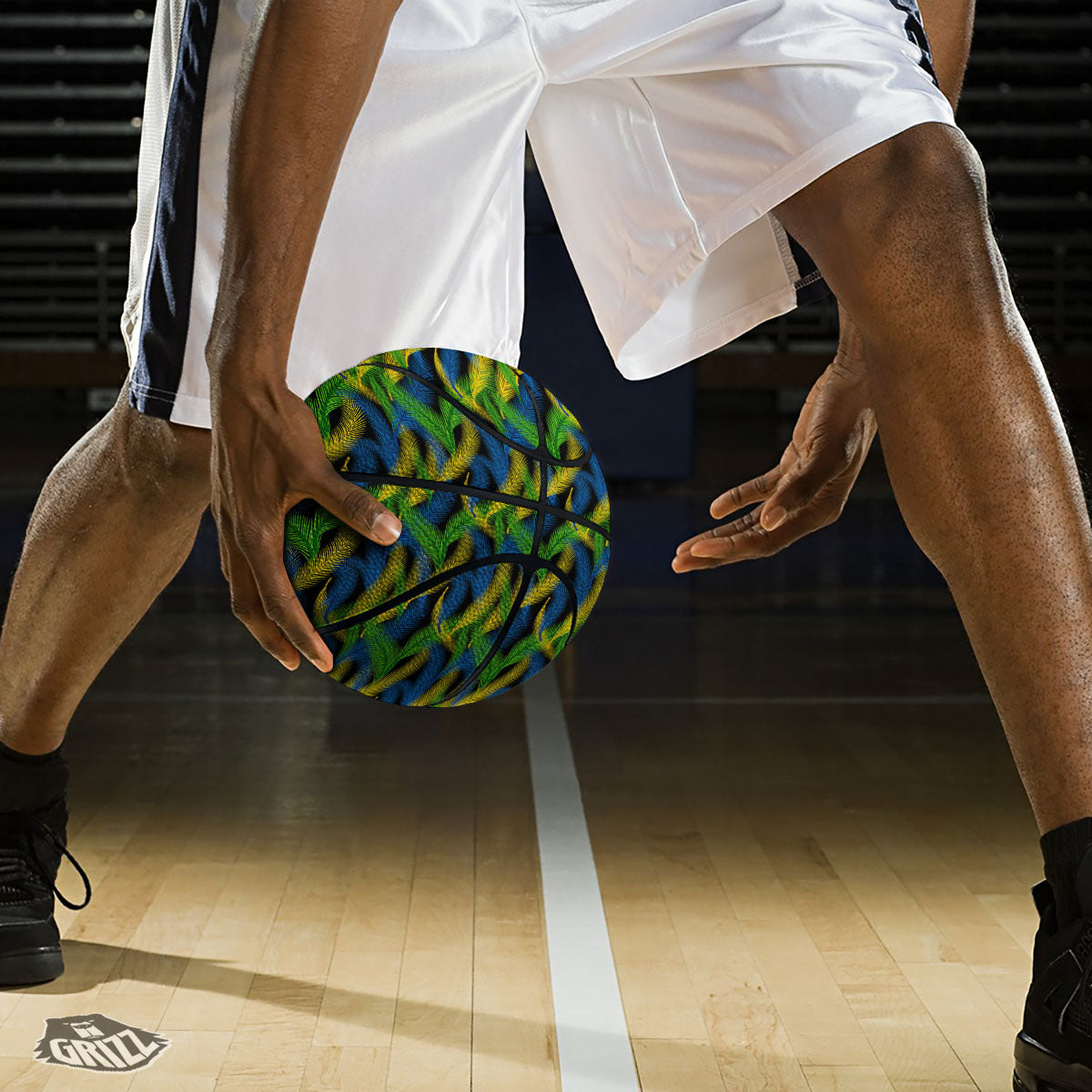 Palm Leaf Mardi Gras Print Pattern Basketball