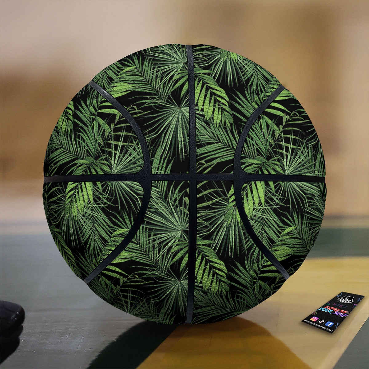 Palm Leaf Night Tropical Print Pattern Basketball
