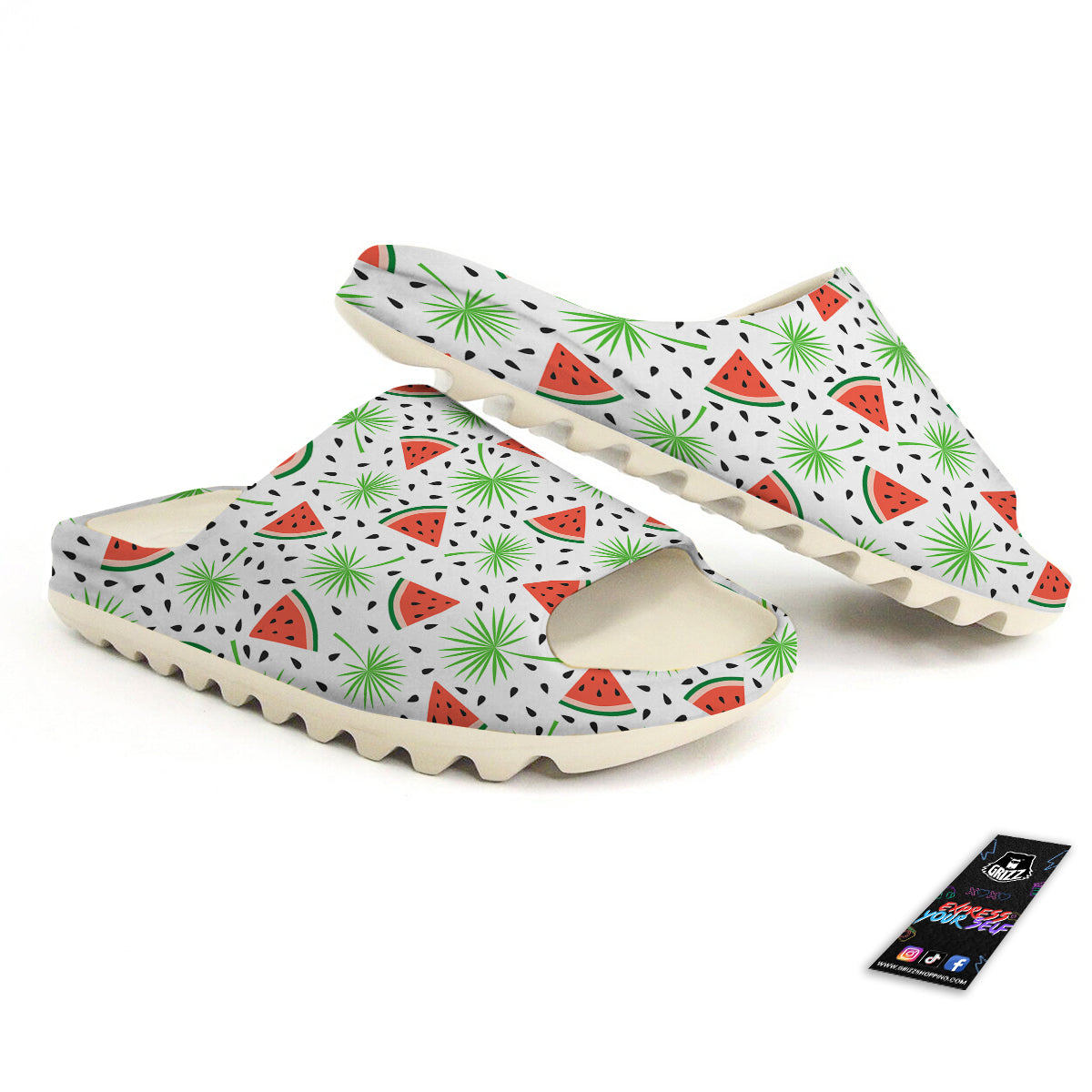 Palm Leaf Watermelon White Print Pattern Sandals-grizzshop