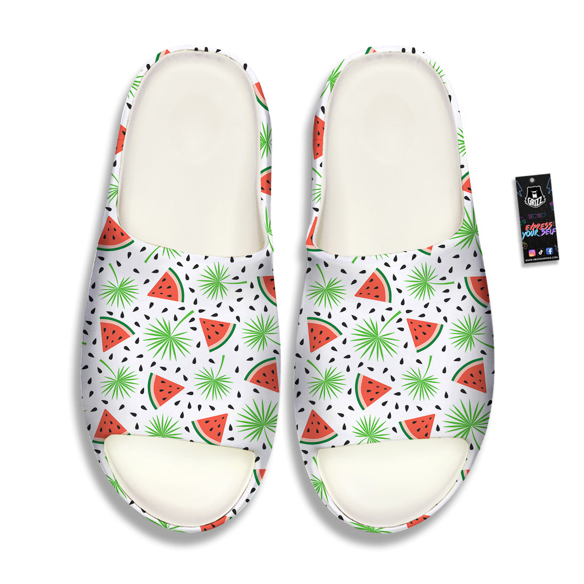 Palm Leaf Watermelon White Print Pattern Sandals-grizzshop