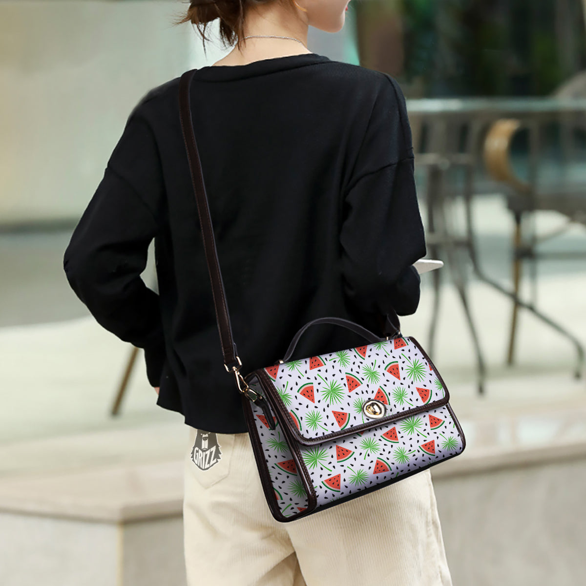 Palm Leaf Watermelon White Print Pattern Women's Satchel Bag