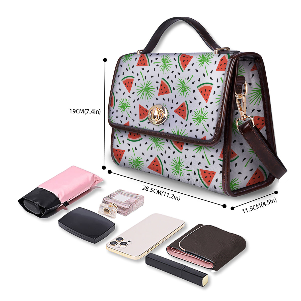 Palm Leaf Watermelon White Print Pattern Women's Satchel Bag