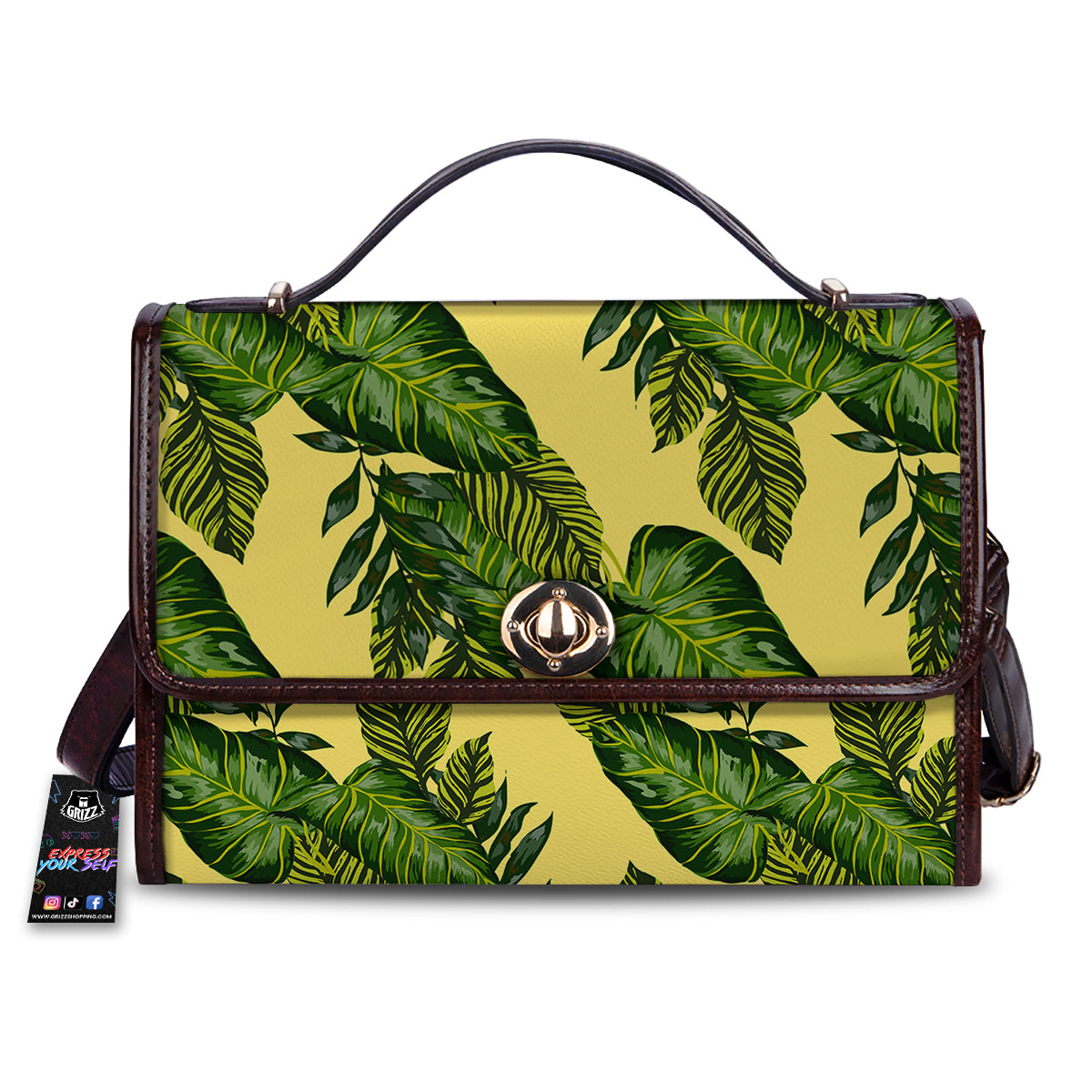 Palm Leaves Yellow Hawaiian Print Pattern Women's Satchel Bag