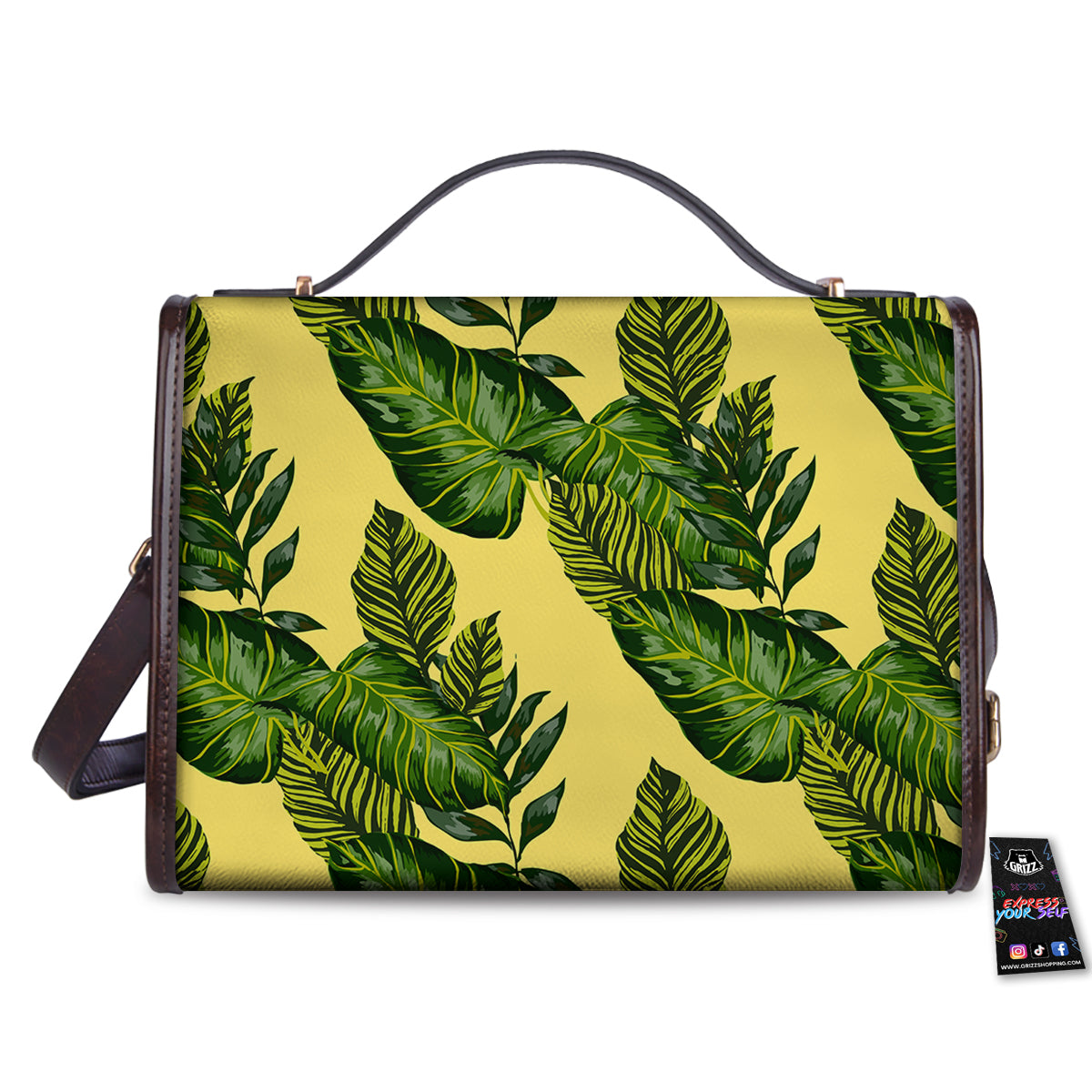 Palm Leaves Yellow Hawaiian Print Pattern Women's Satchel Bag