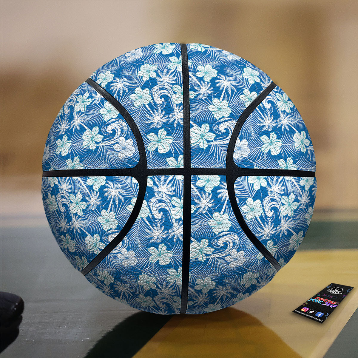 Palm Tree Blue Hibiscus Print Pattern Basketball