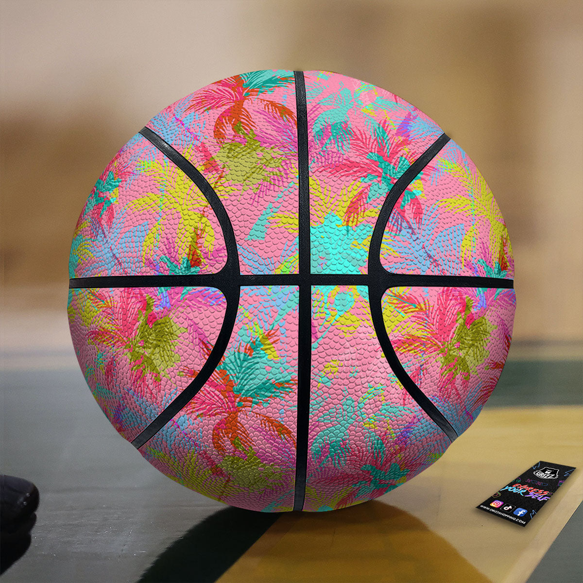 Palm Leaves Yellow Hawaiian Print Pattern Basketball