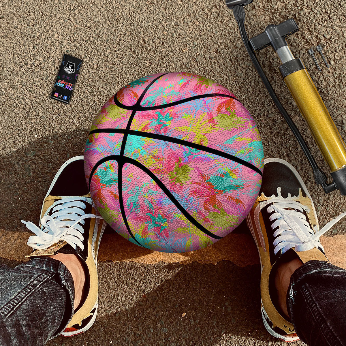 Palm Leaves Yellow Hawaiian Print Pattern Basketball