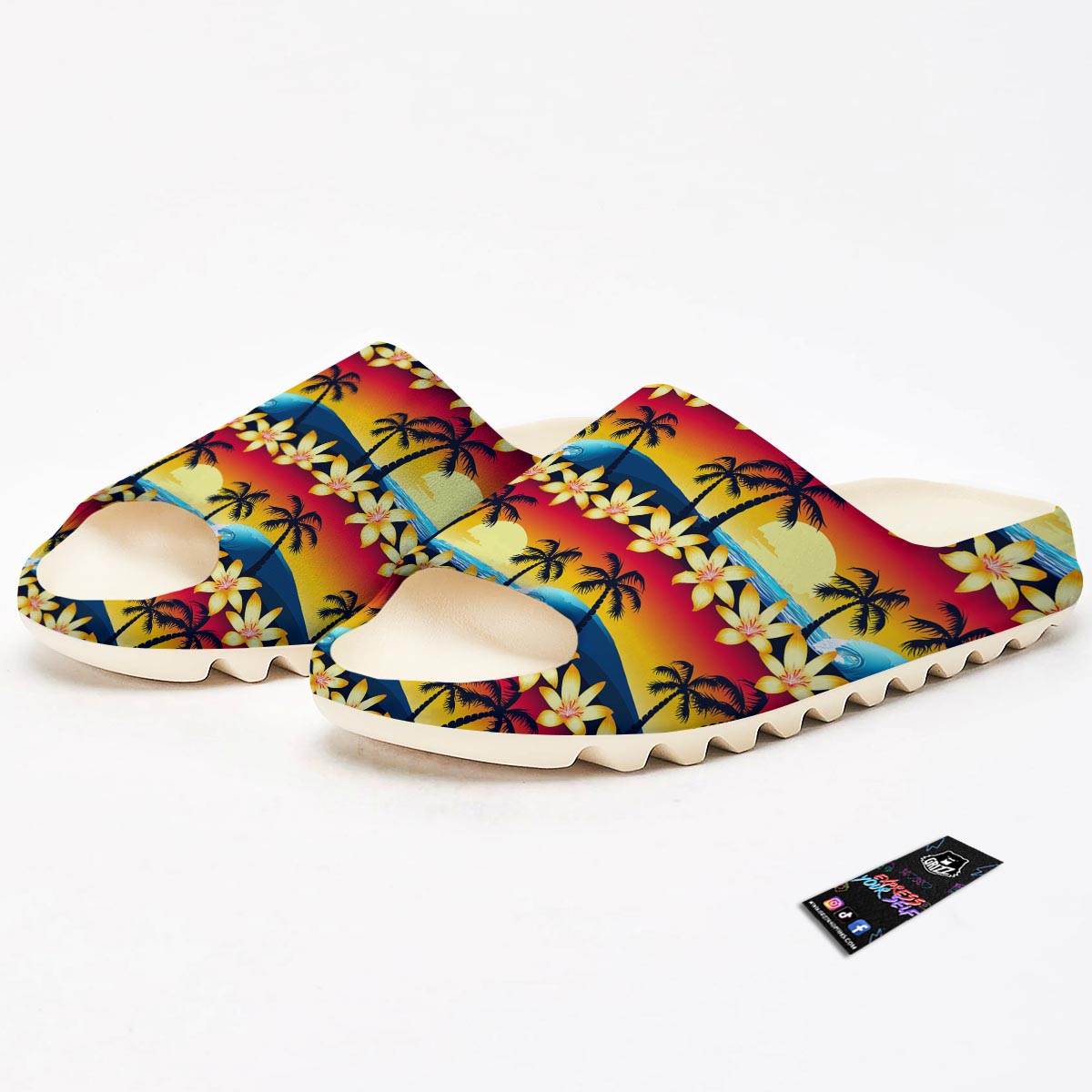 Palm Tree Sunset Hibiscus Print Pattern Sandals-grizzshop