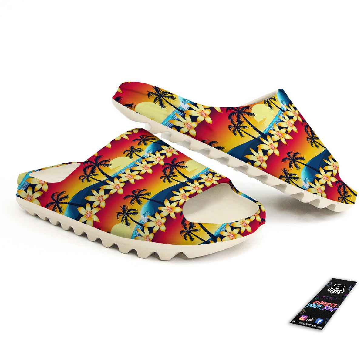 Palm Tree Sunset Hibiscus Print Pattern Sandals-grizzshop