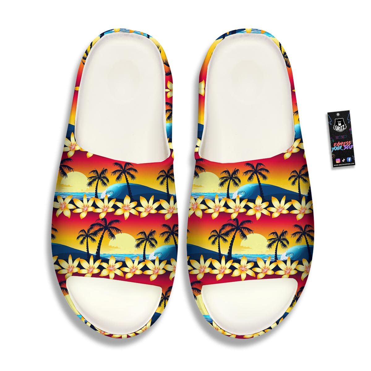 Palm Tree Sunset Hibiscus Print Pattern Sandals-grizzshop