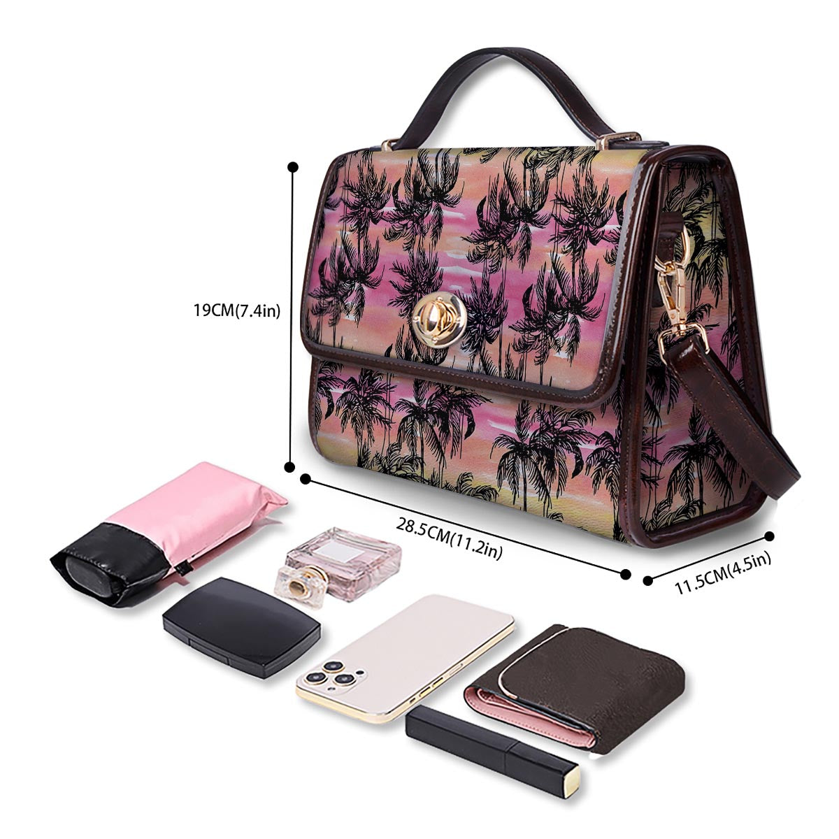 Palm Tree Sunset Print Pattern Women's Satchel Bag
