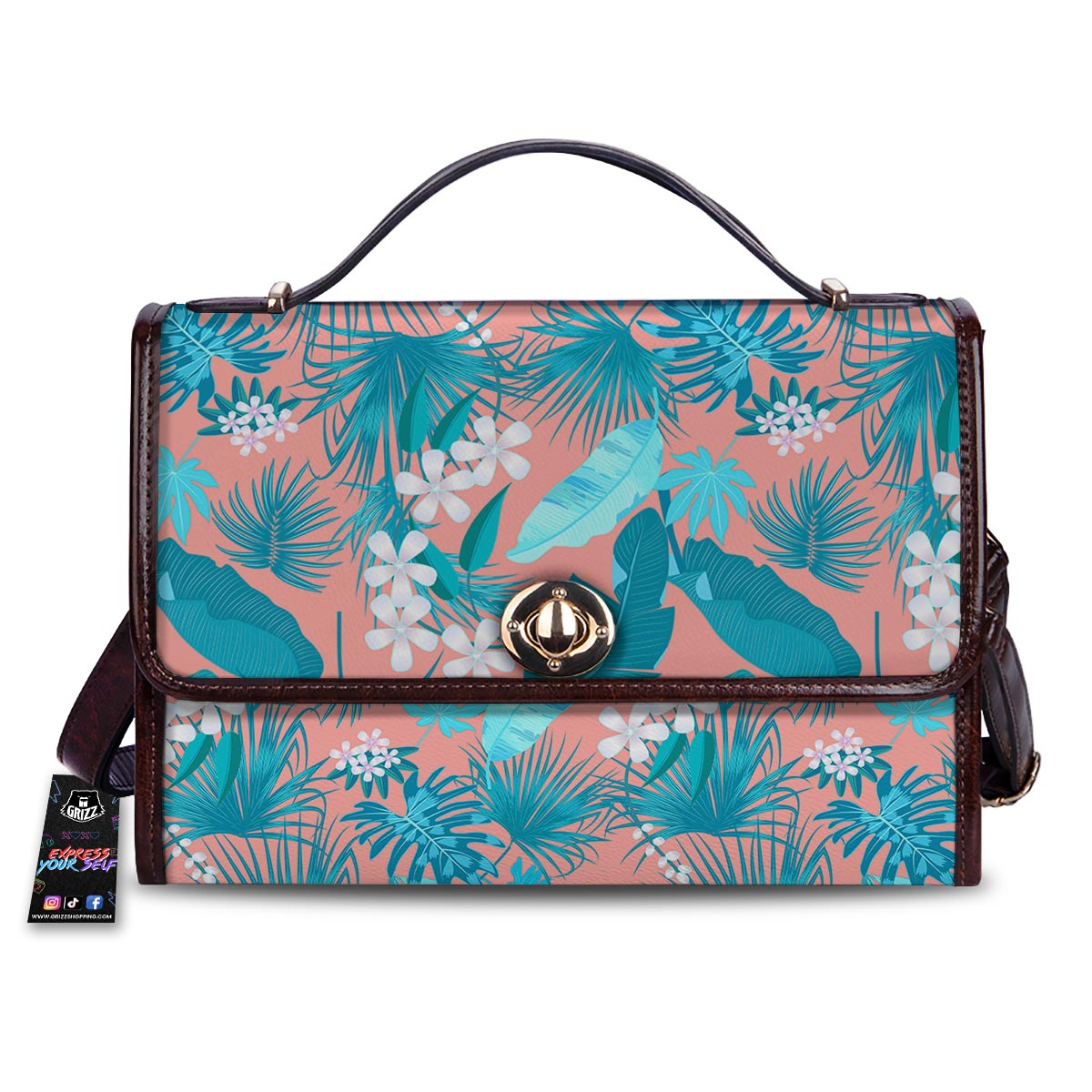 Palm Tree Teal Print Pattern Women's Satchel Bag
