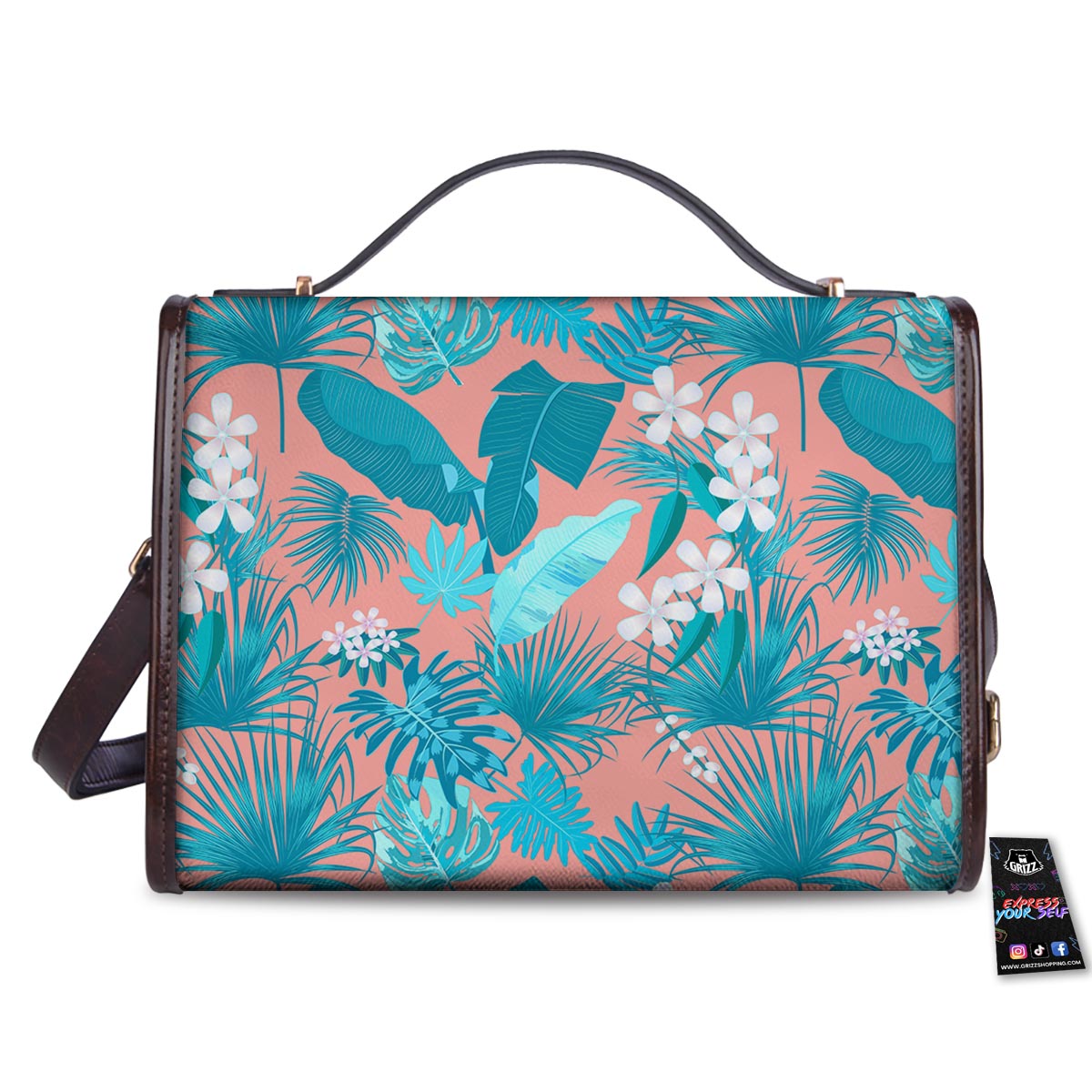 Palm Tree Teal Print Pattern Women's Satchel Bag