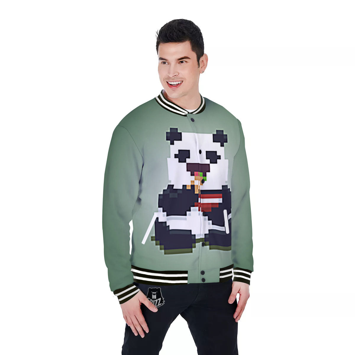 Panda 8-Bit Pixel Print Baseball Jacket-grizzshop