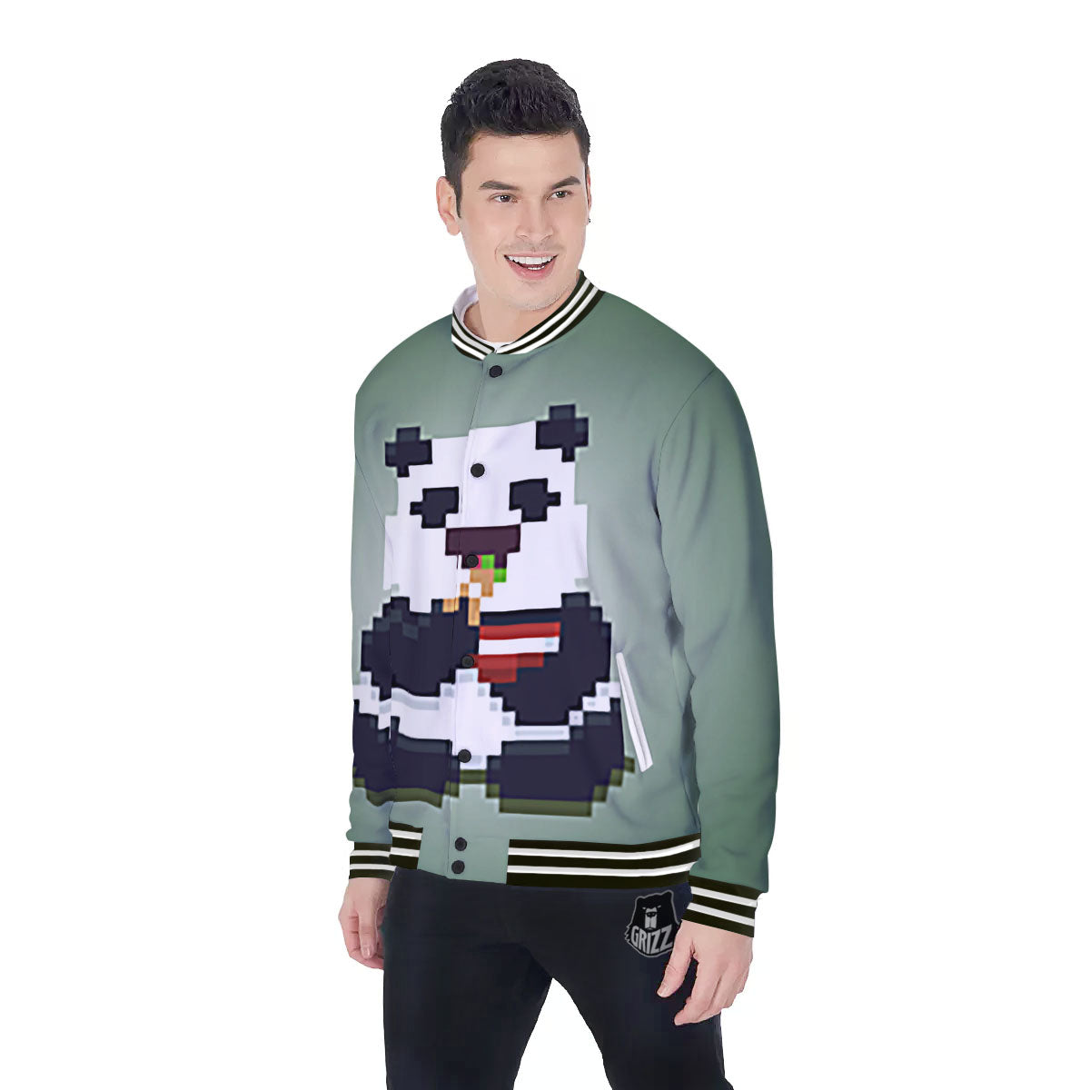 Panda 8-Bit Pixel Print Baseball Jacket-grizzshop
