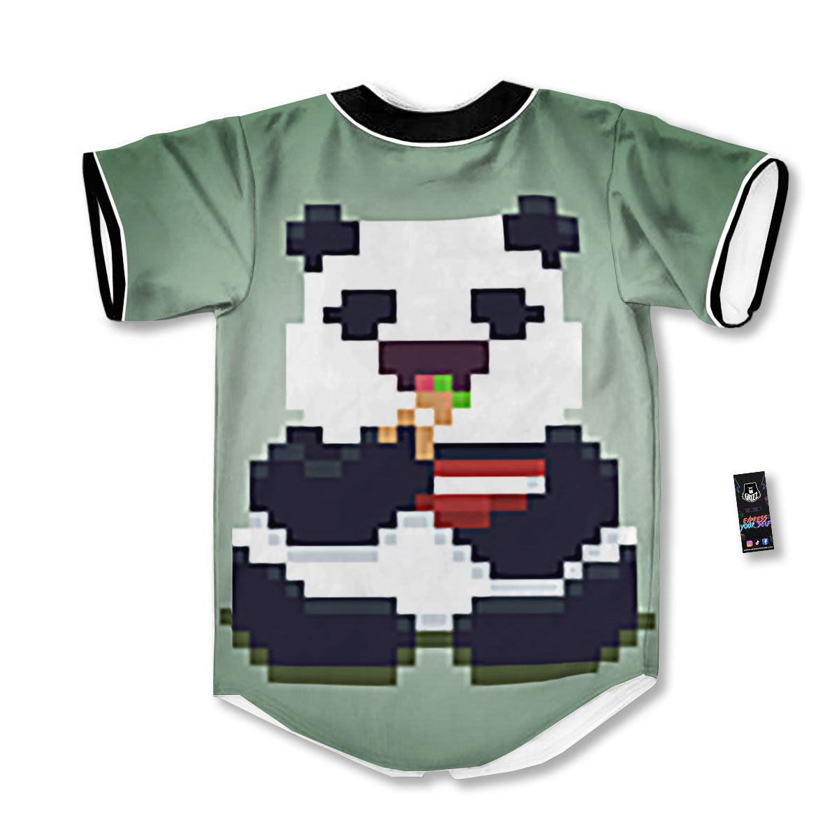 Panda 8-Bit Pixel Print Baseball Jersey-grizzshop