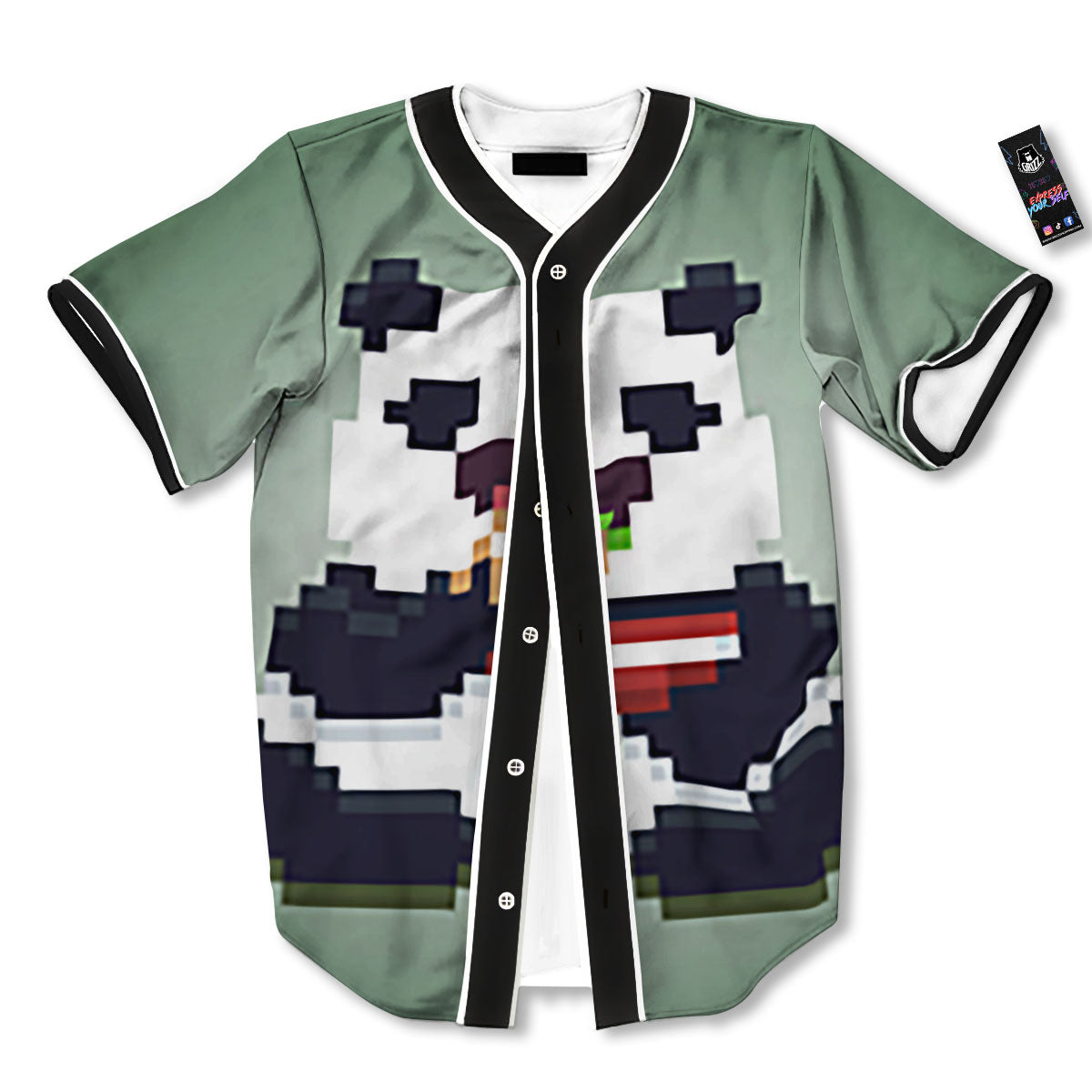 Panda 8-Bit Pixel Print Baseball Jersey-grizzshop