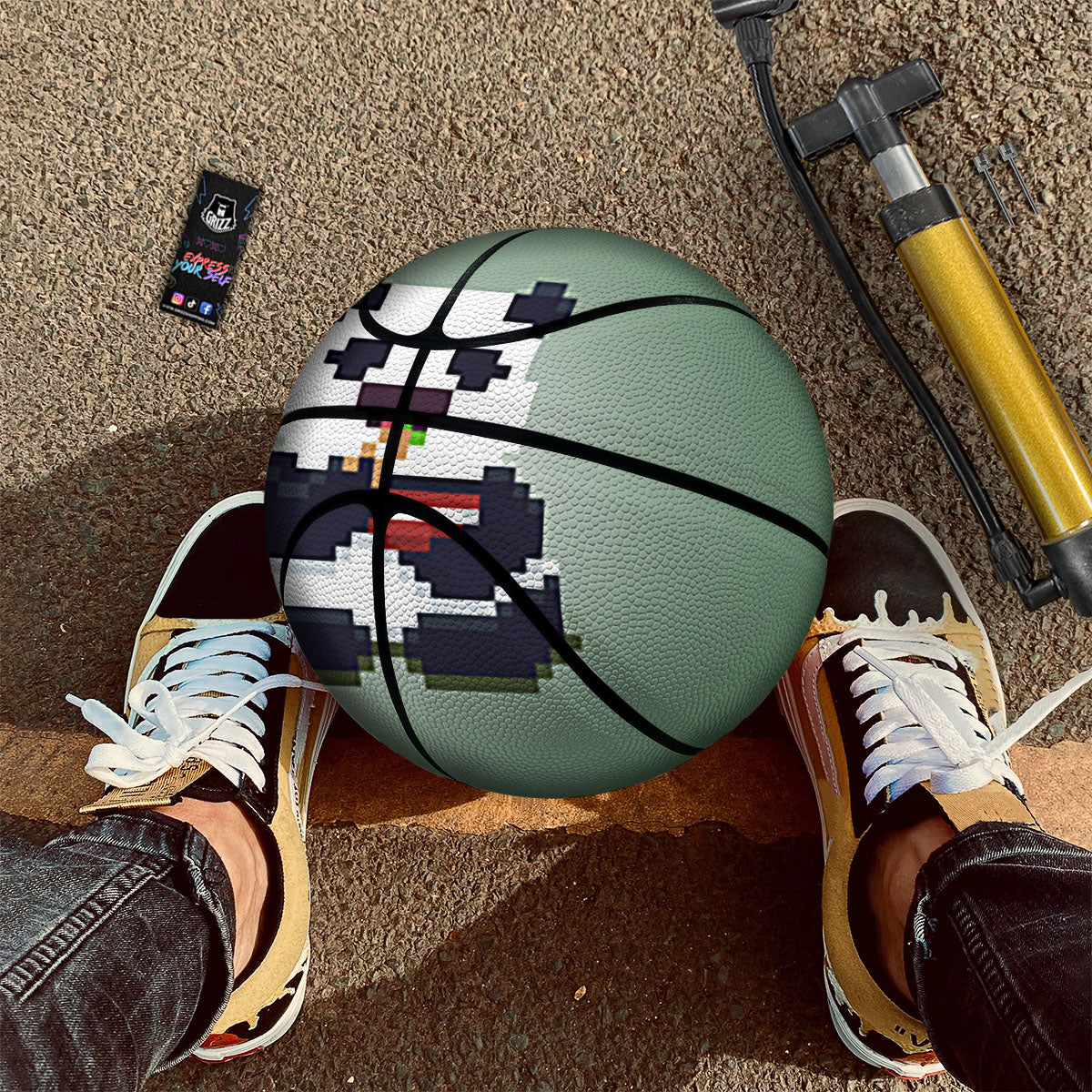 Panda 8-Bit Pixel Print Basketball-grizzshop