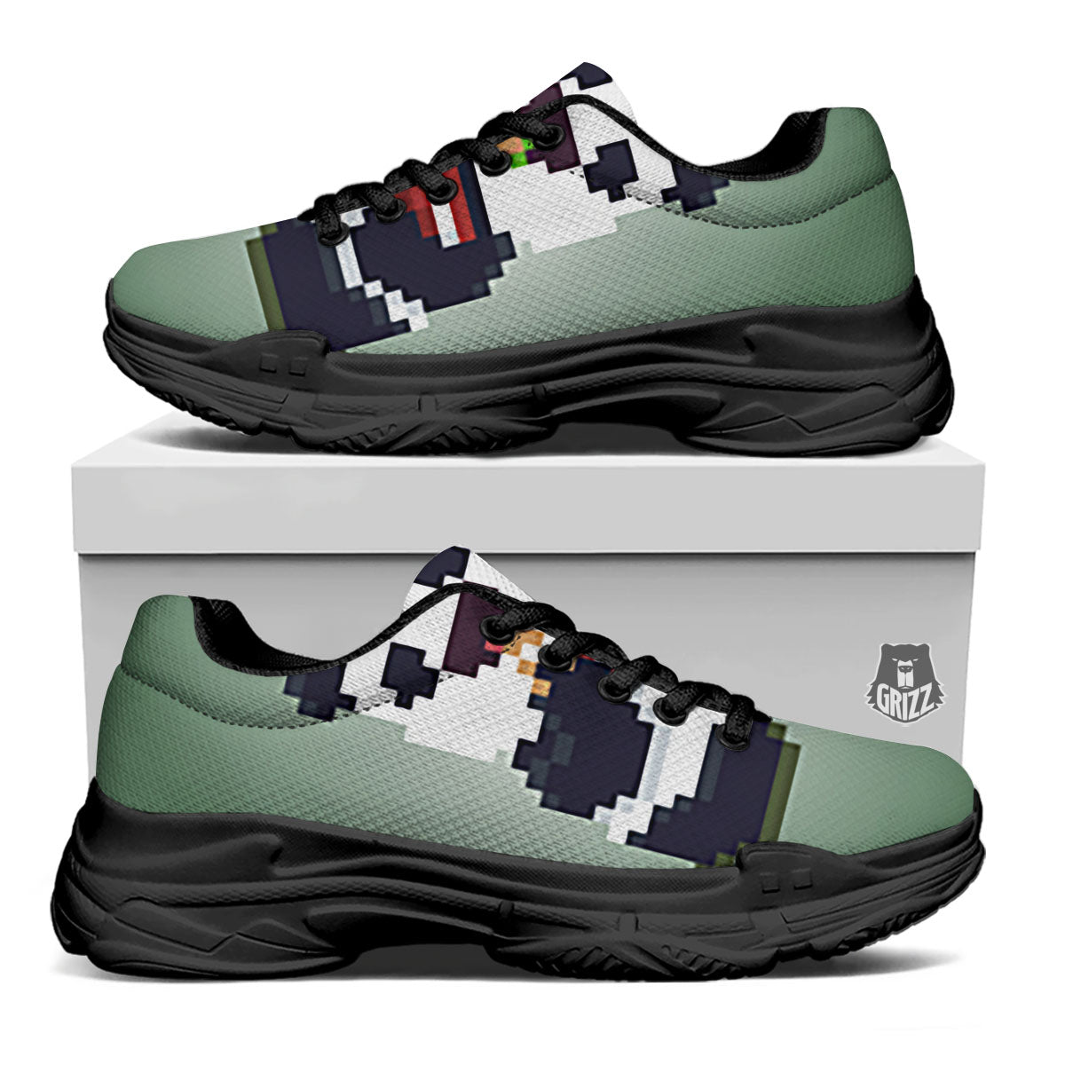 Panda 8-Bit Pixel Print Black Chunky Shoes-grizzshop