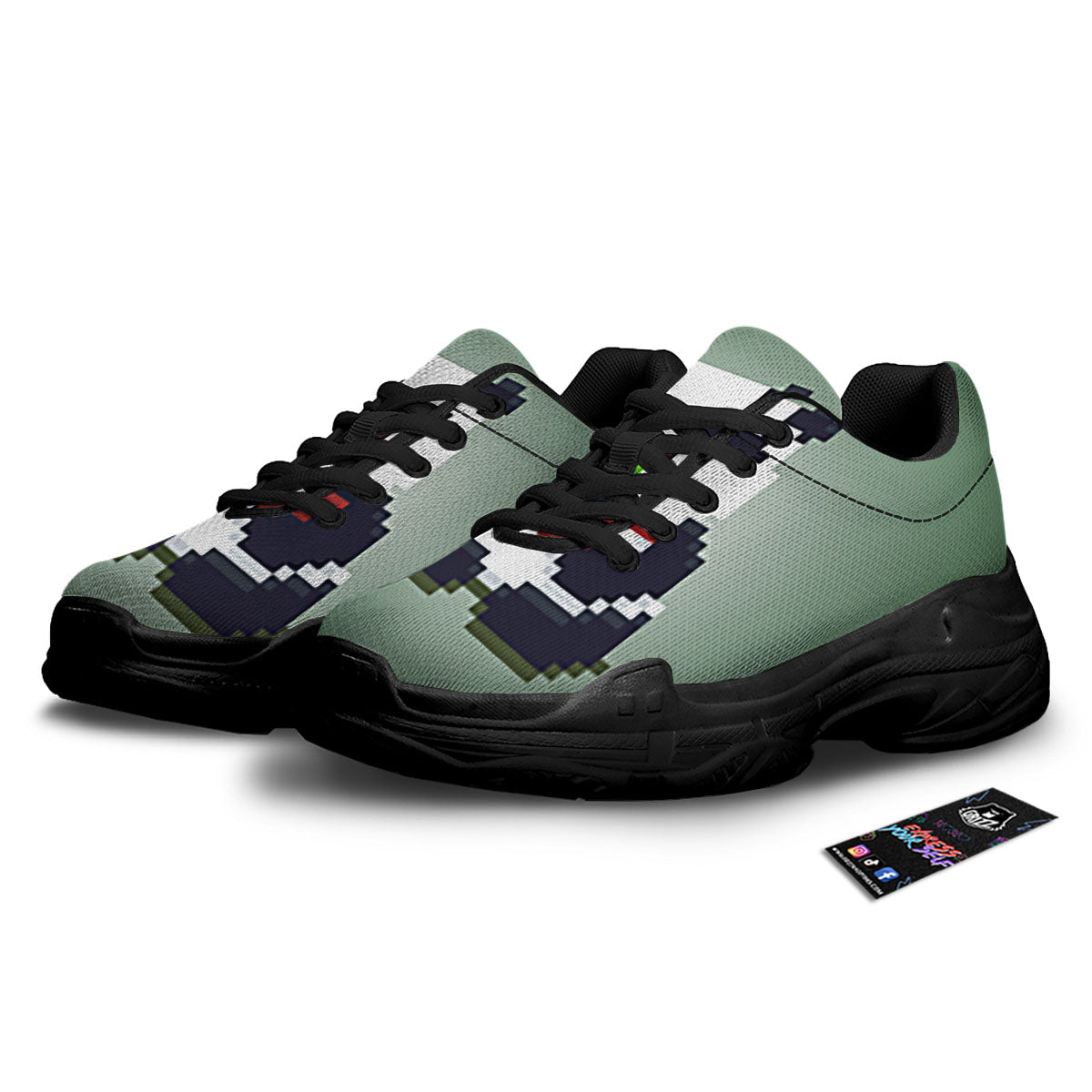 Panda 8-Bit Pixel Print Black Chunky Shoes-grizzshop