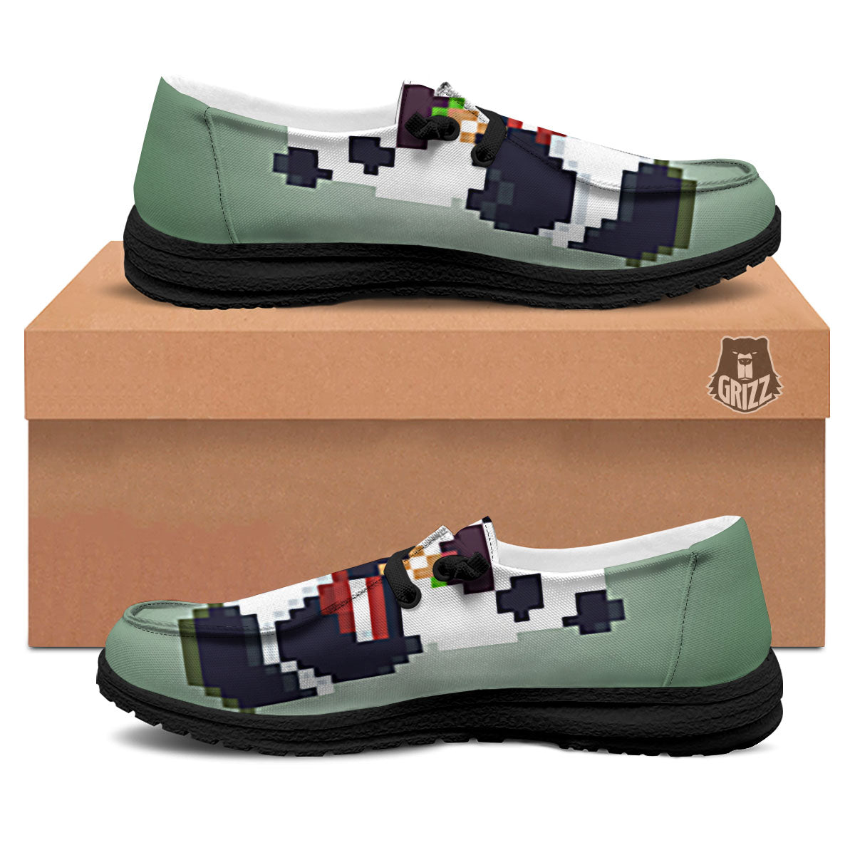 Panda 8-Bit Pixel Print Black Loafers-grizzshop